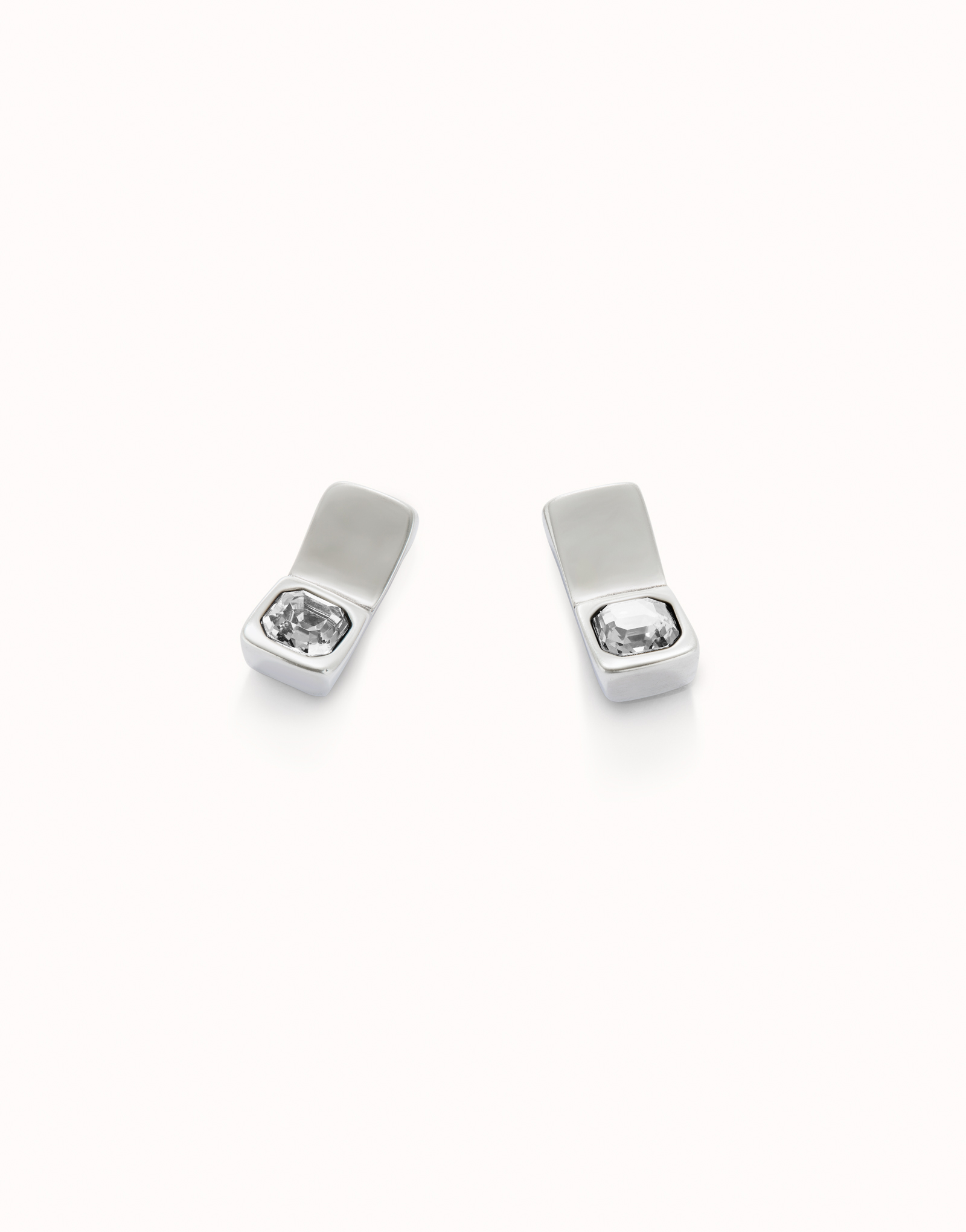 Stud earrings with white crystal, Silver, large thumbnail