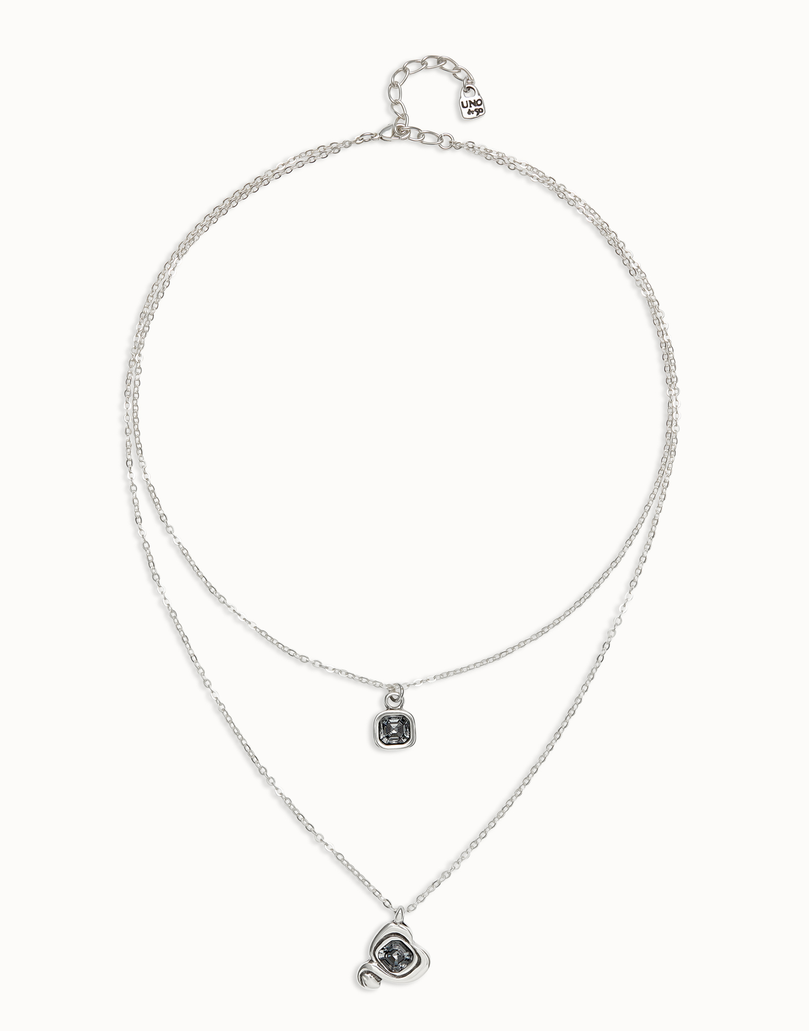 Collier plaqué argent avec double chaîne et des cœurs de cristaux roses, , large thumbnail