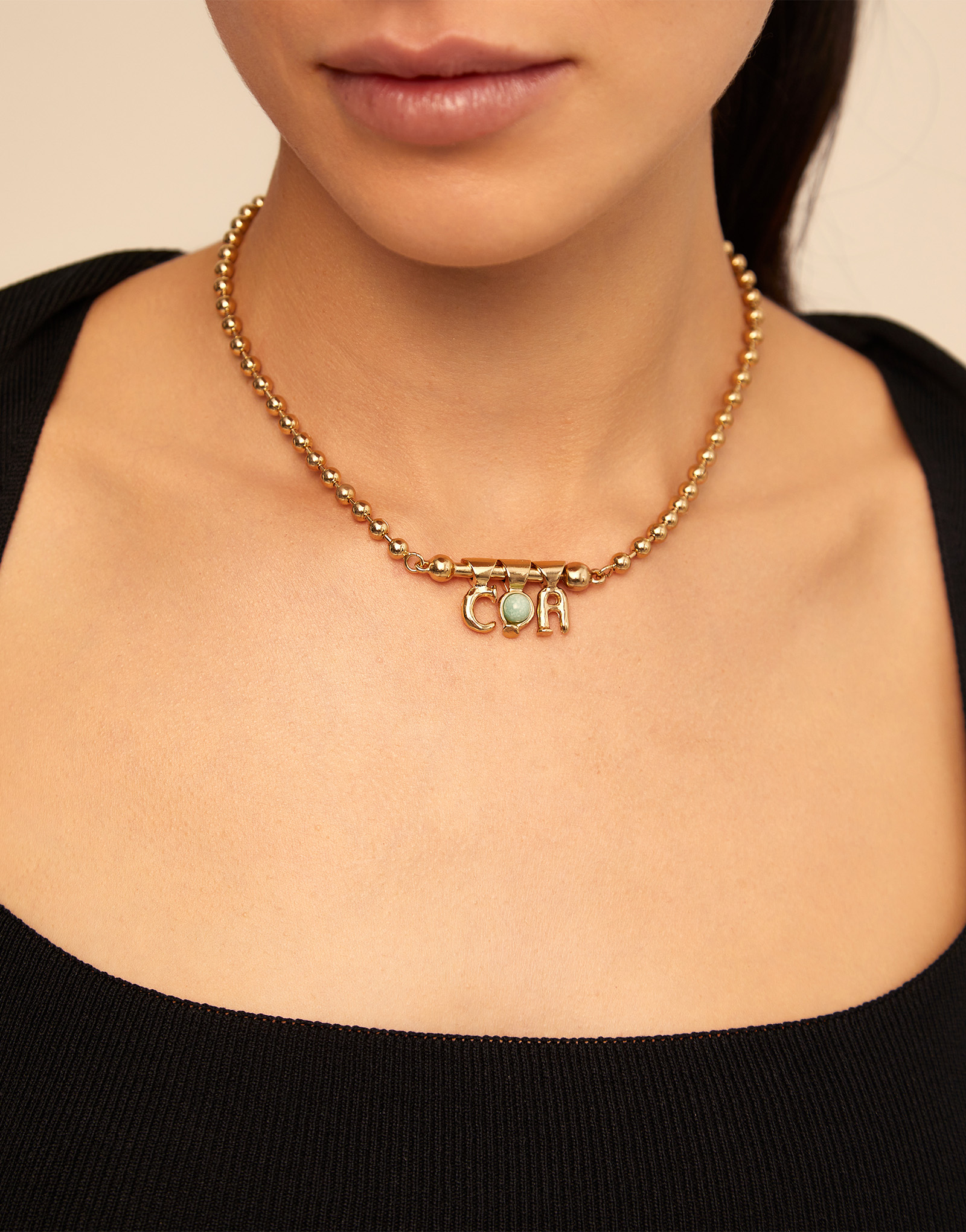 Charm with amazonite stone, Golden, large thumbnail