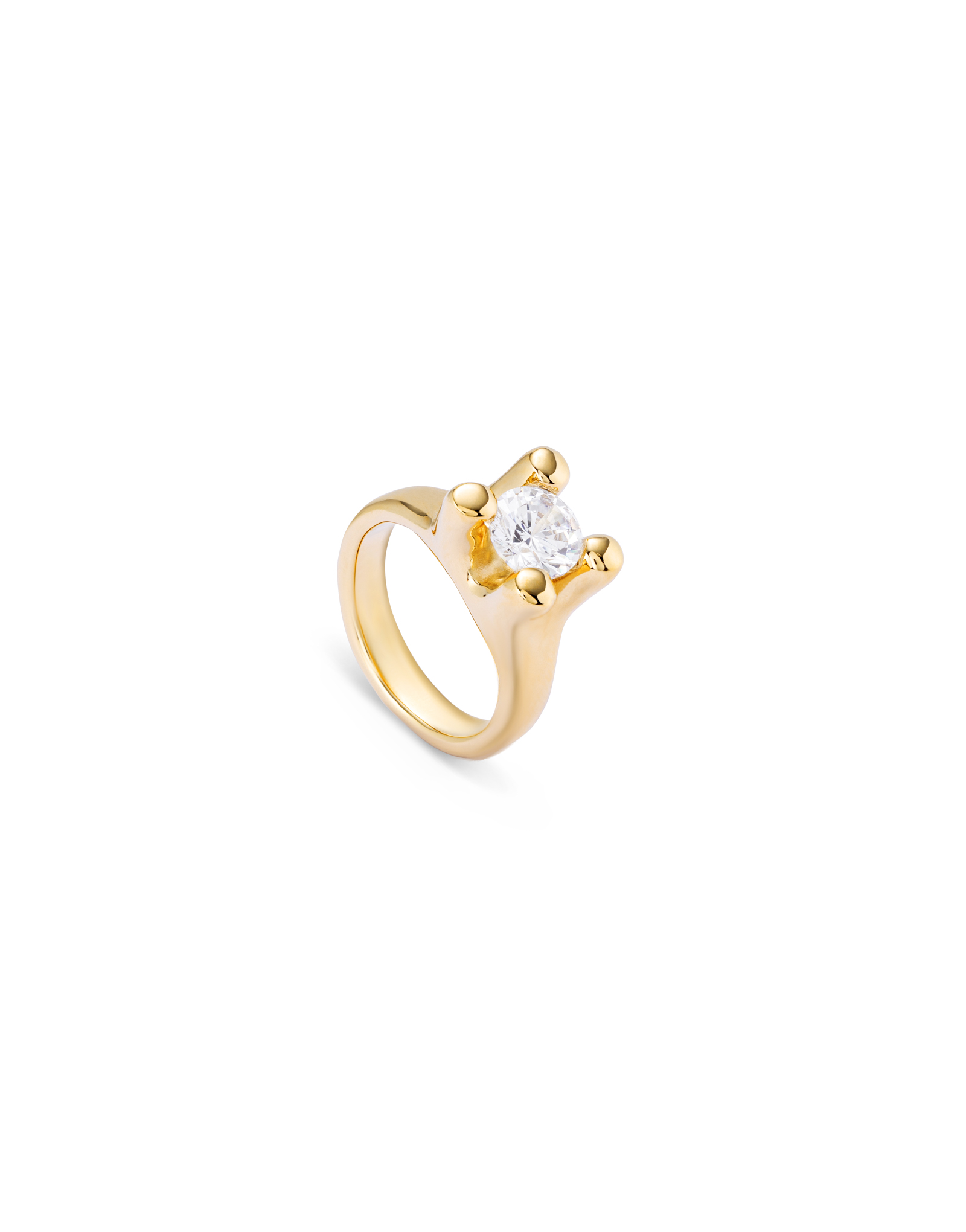 Ring with white cubic zirconia, Golden, large thumbnail