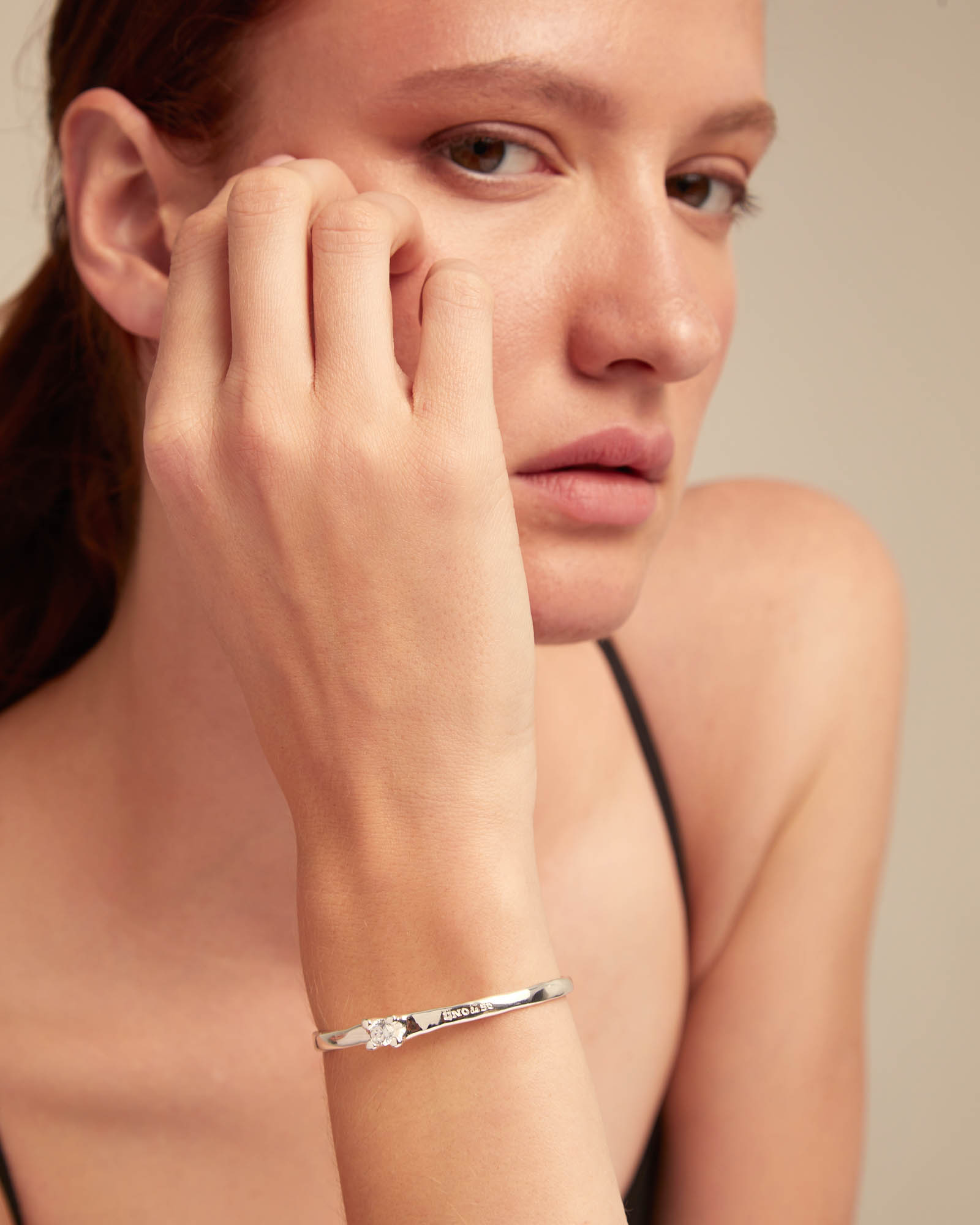 Cuff bracelet with blue cubic zirconia, Silver, large thumbnail