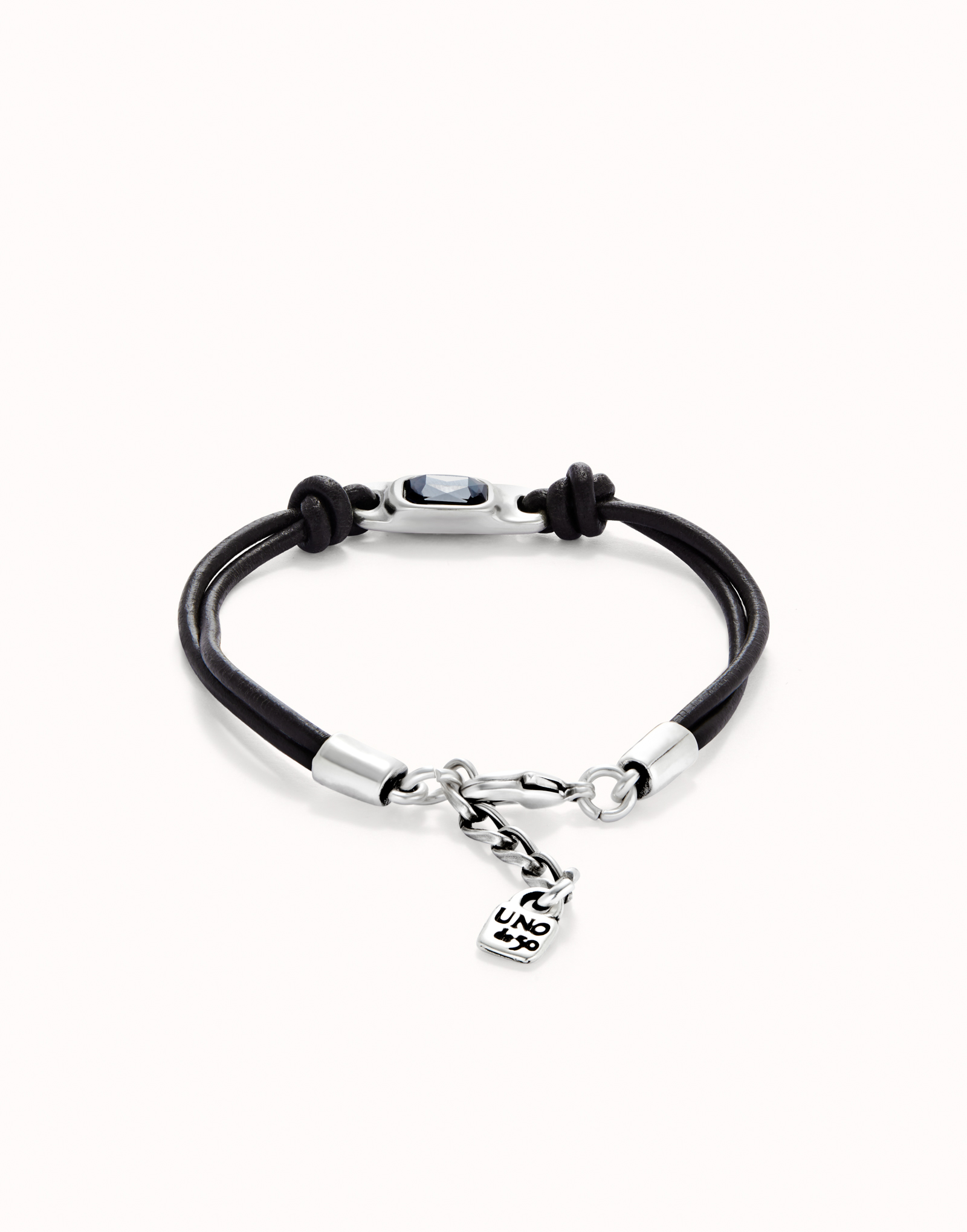 Leather bracelet with a gray crystal, Silver, large thumbnail