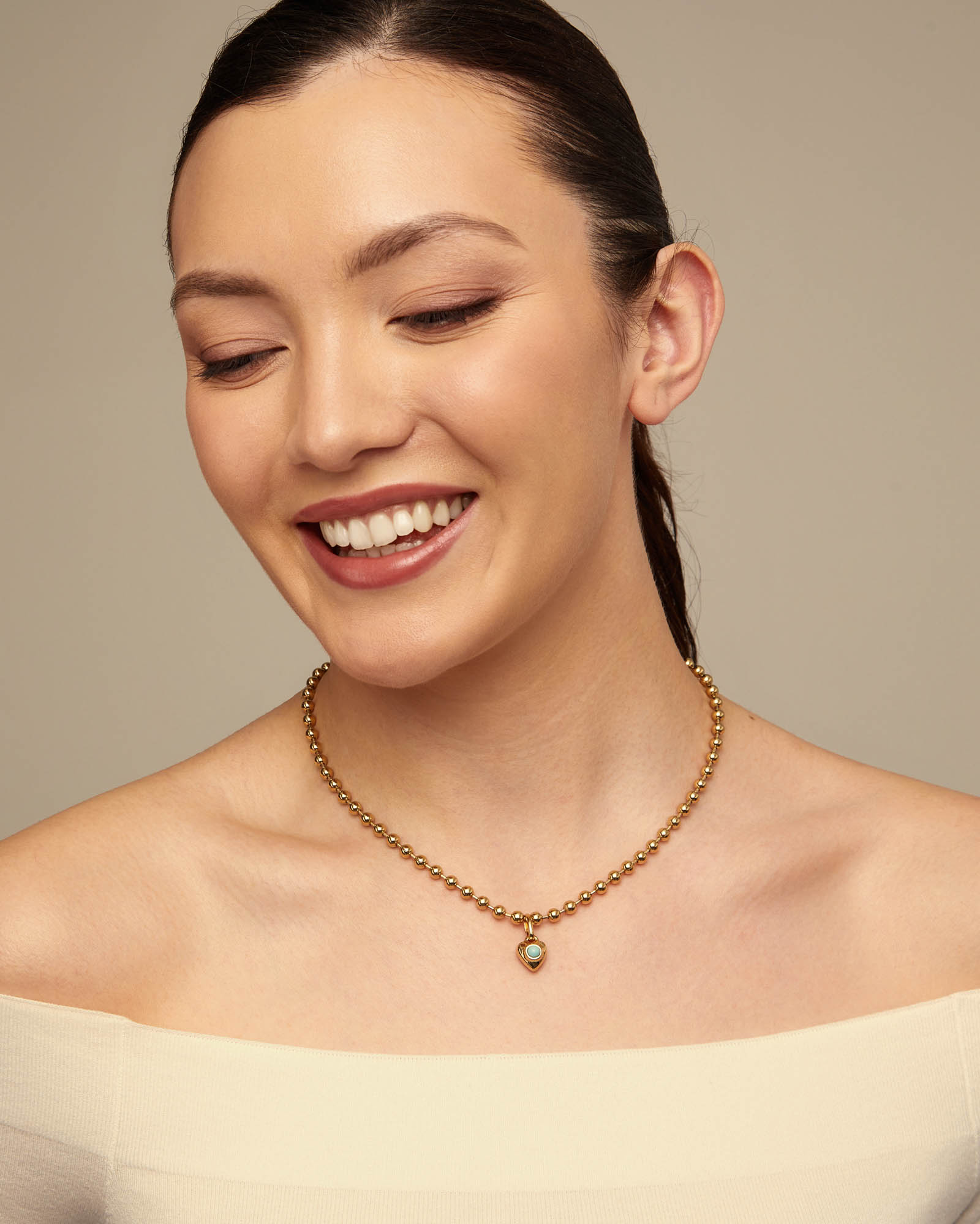 Beaded chain necklace, Golden, large thumbnail