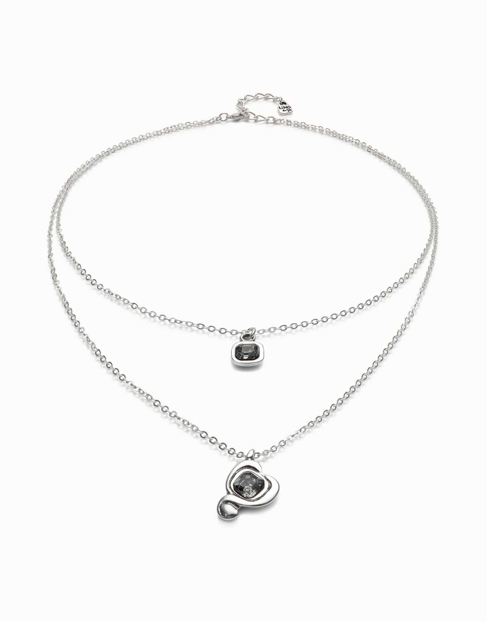 Collier plaqué argent avec double chaîne et des cœurs de cristaux roses, , large thumbnail