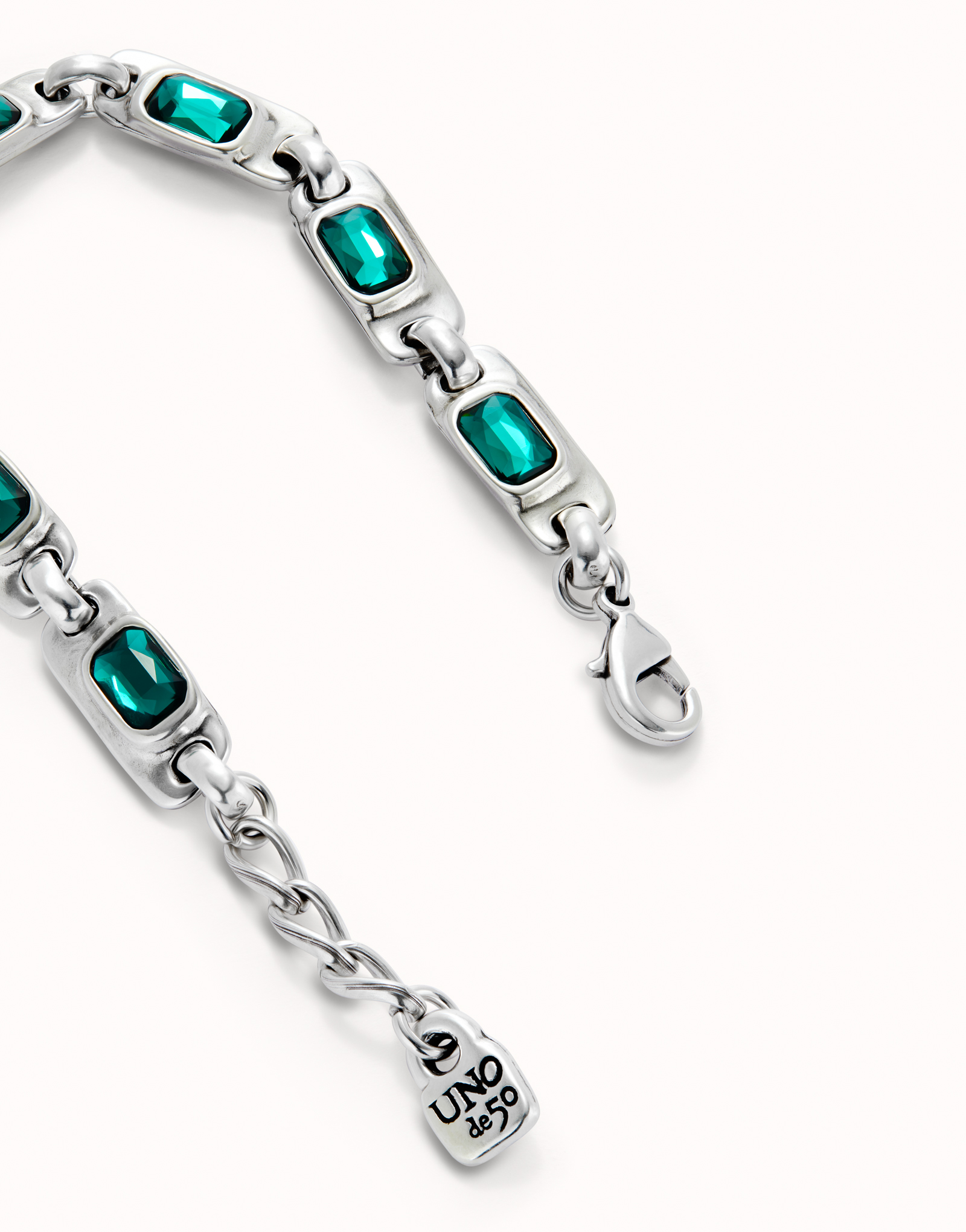 Chain bracelet with green crystals, Silver, large thumbnail