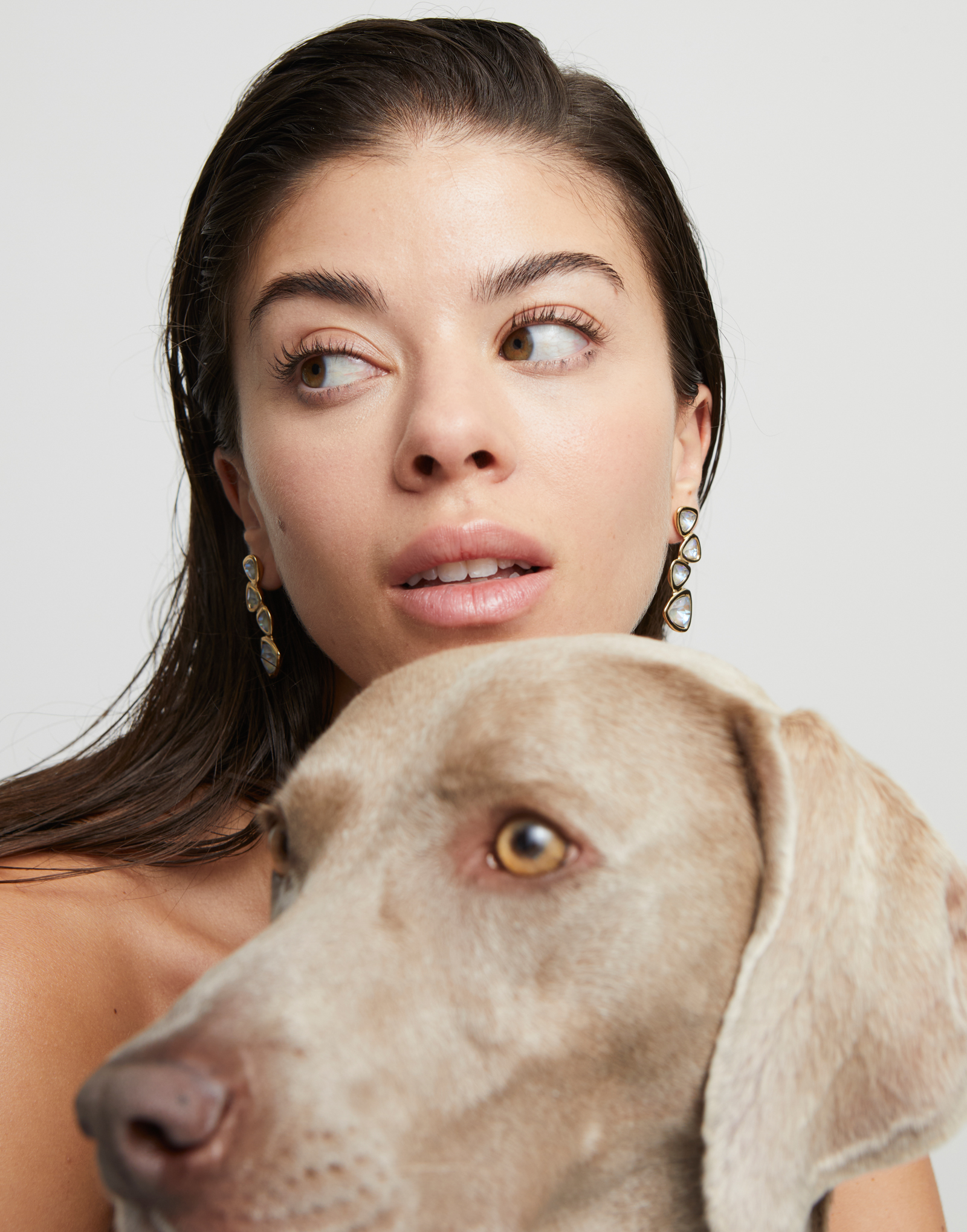Drop earrings with multicolored crystals, Golden, large thumbnail