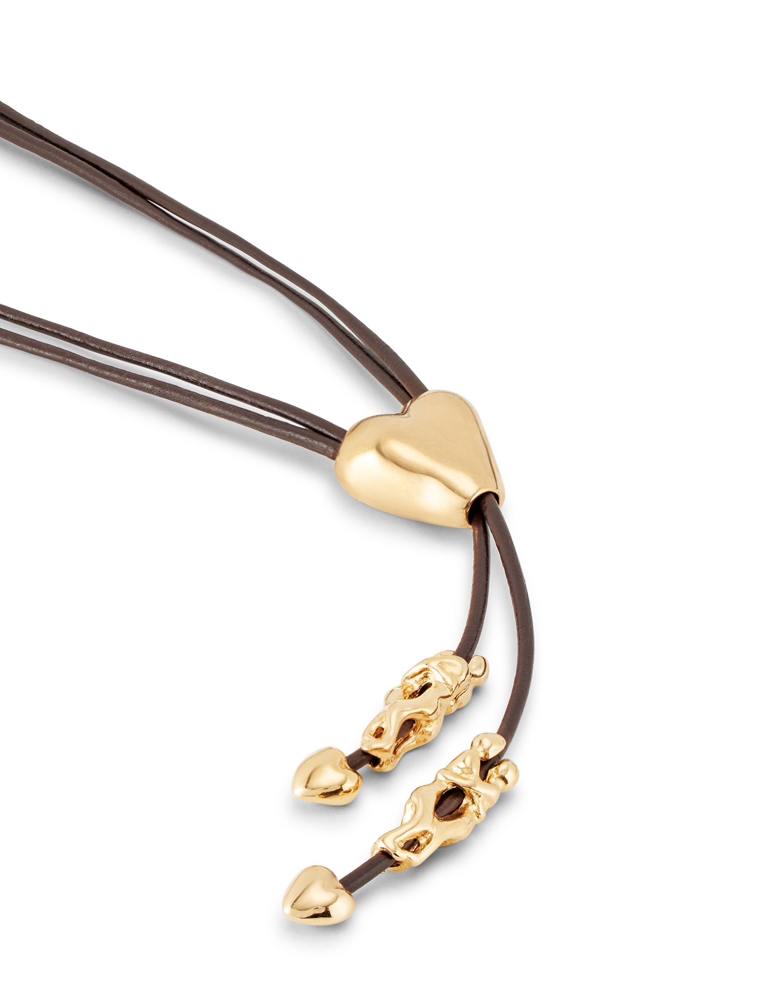 Long adjustable leather necklace with  a heart, Golden, large thumbnail