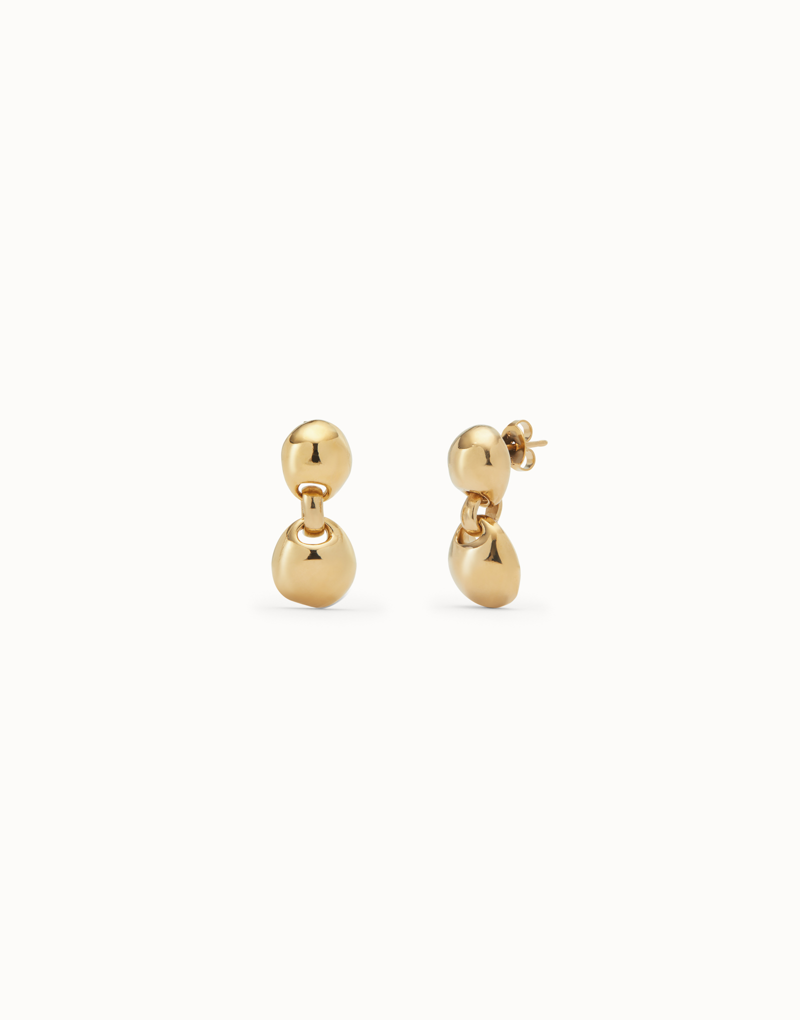 Drop earrings with two beads, Golden, large thumbnail