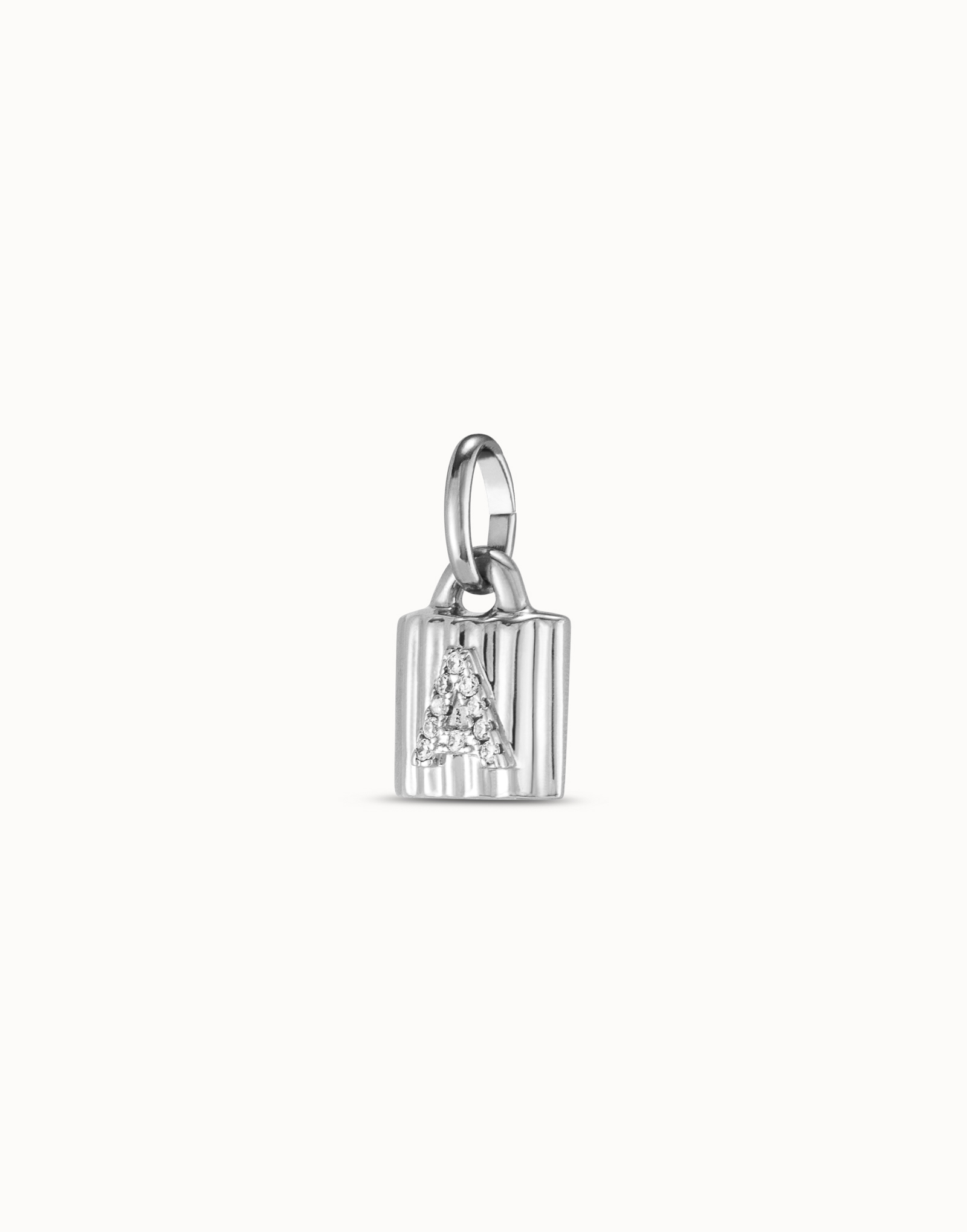 Sterling silver-plated padlock charm with topaz letter A, Silver, large thumbnail