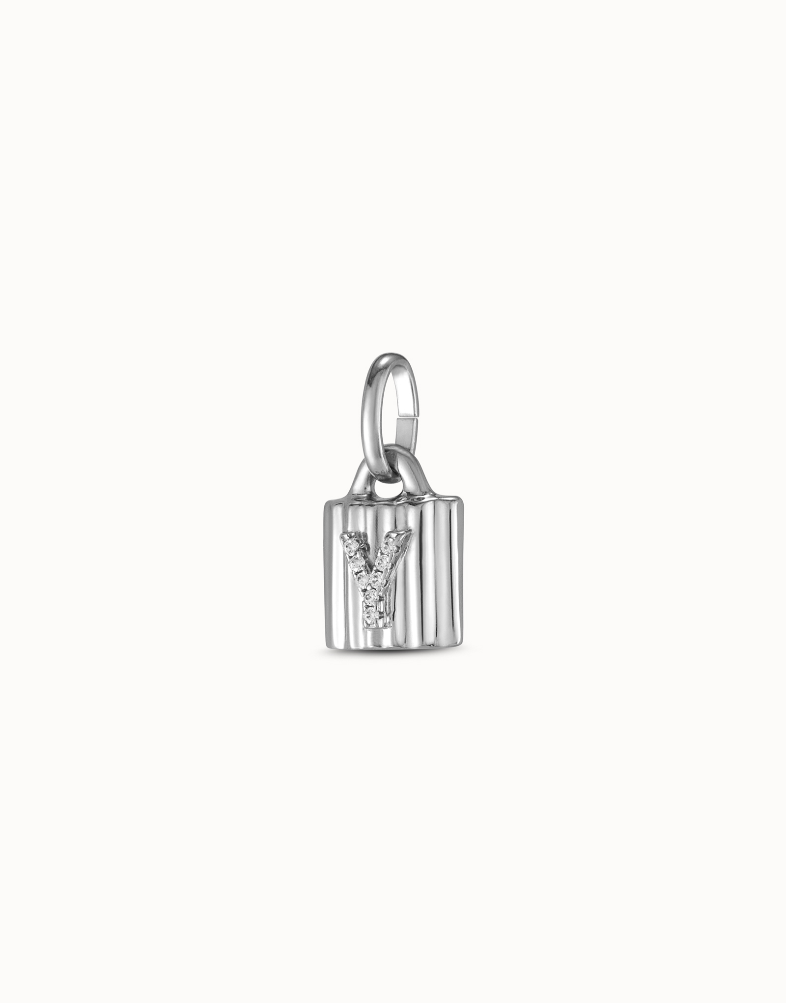 Sterling silver-plated padlock charm with topaz letter Y, Silver, large thumbnail
