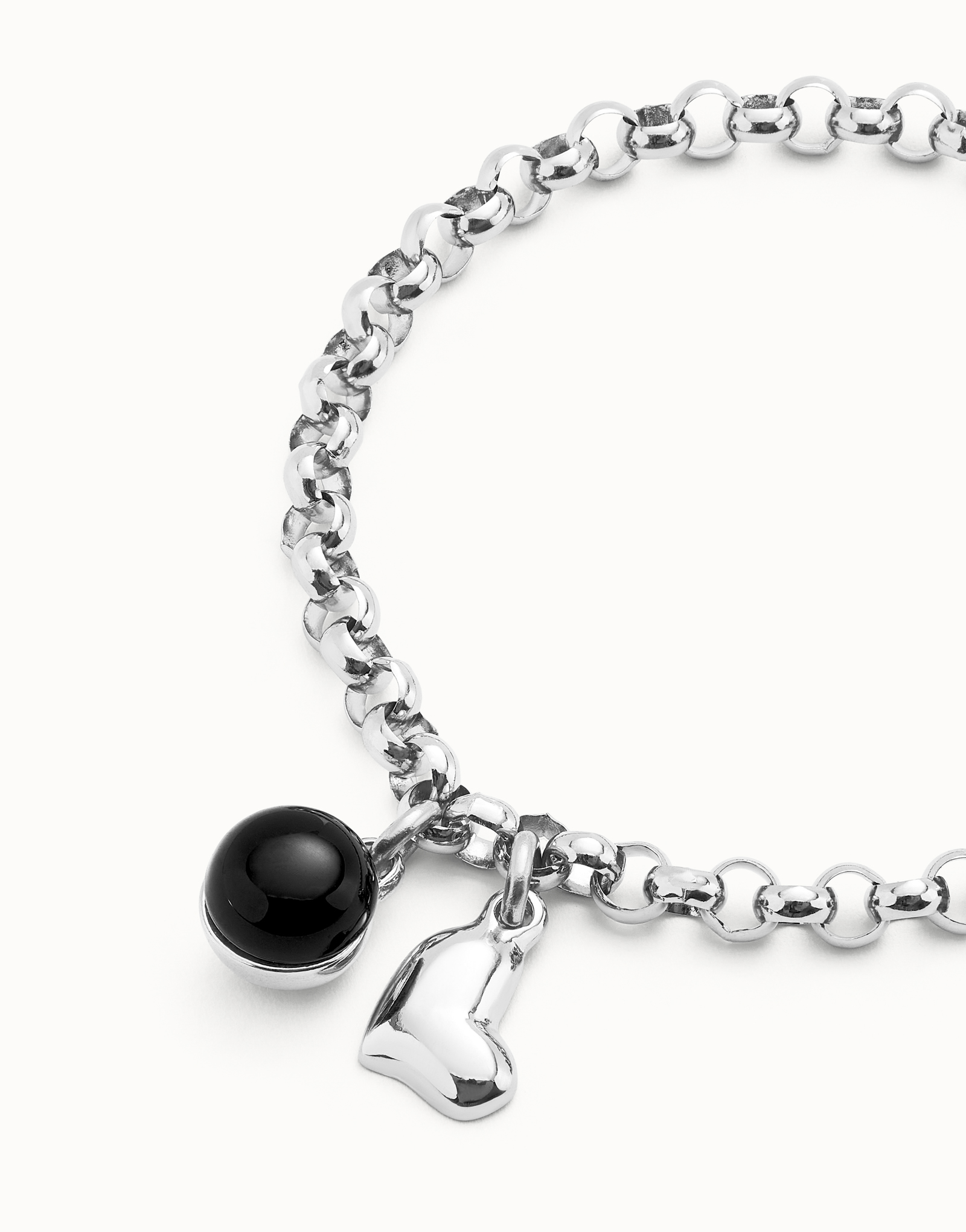 Link chain bracelet with heart charm and murano glass, Silver, large thumbnail