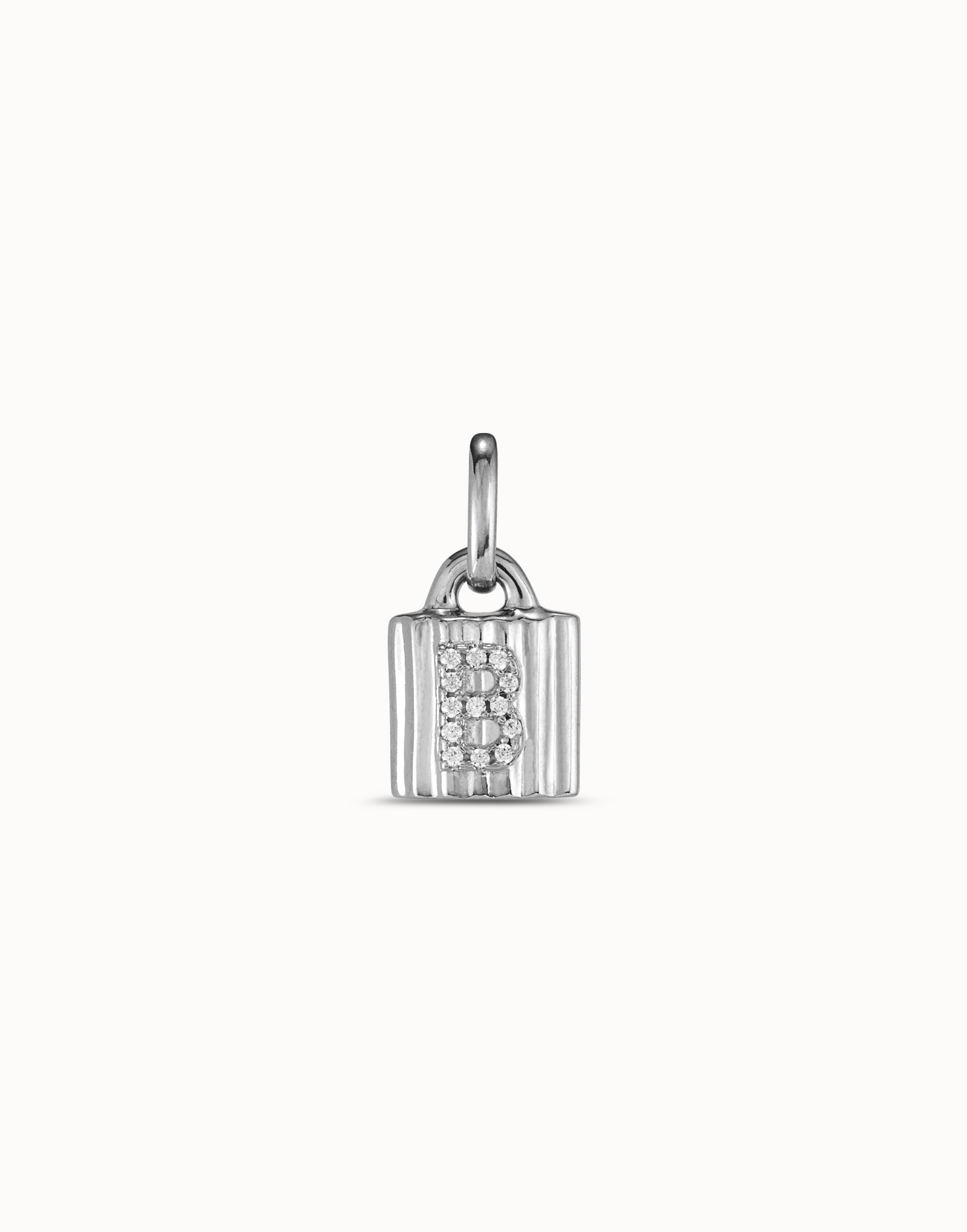Sterling silver-plated padlock charm with topaz letter B, Silver, large thumbnail