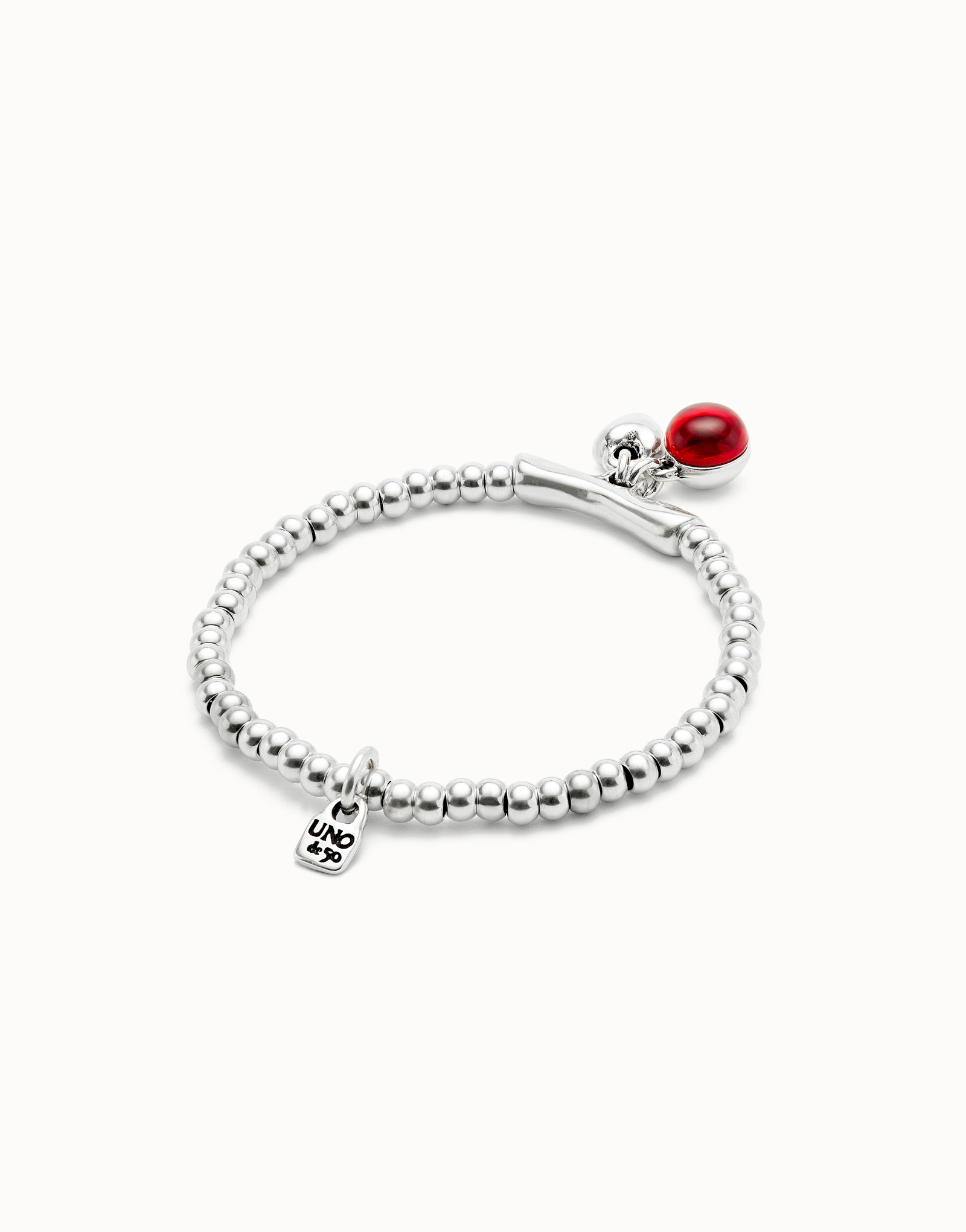 Bracciale a sfere placcate argento Sterling con cristallo di Murano rosso, Argent, large thumbnail