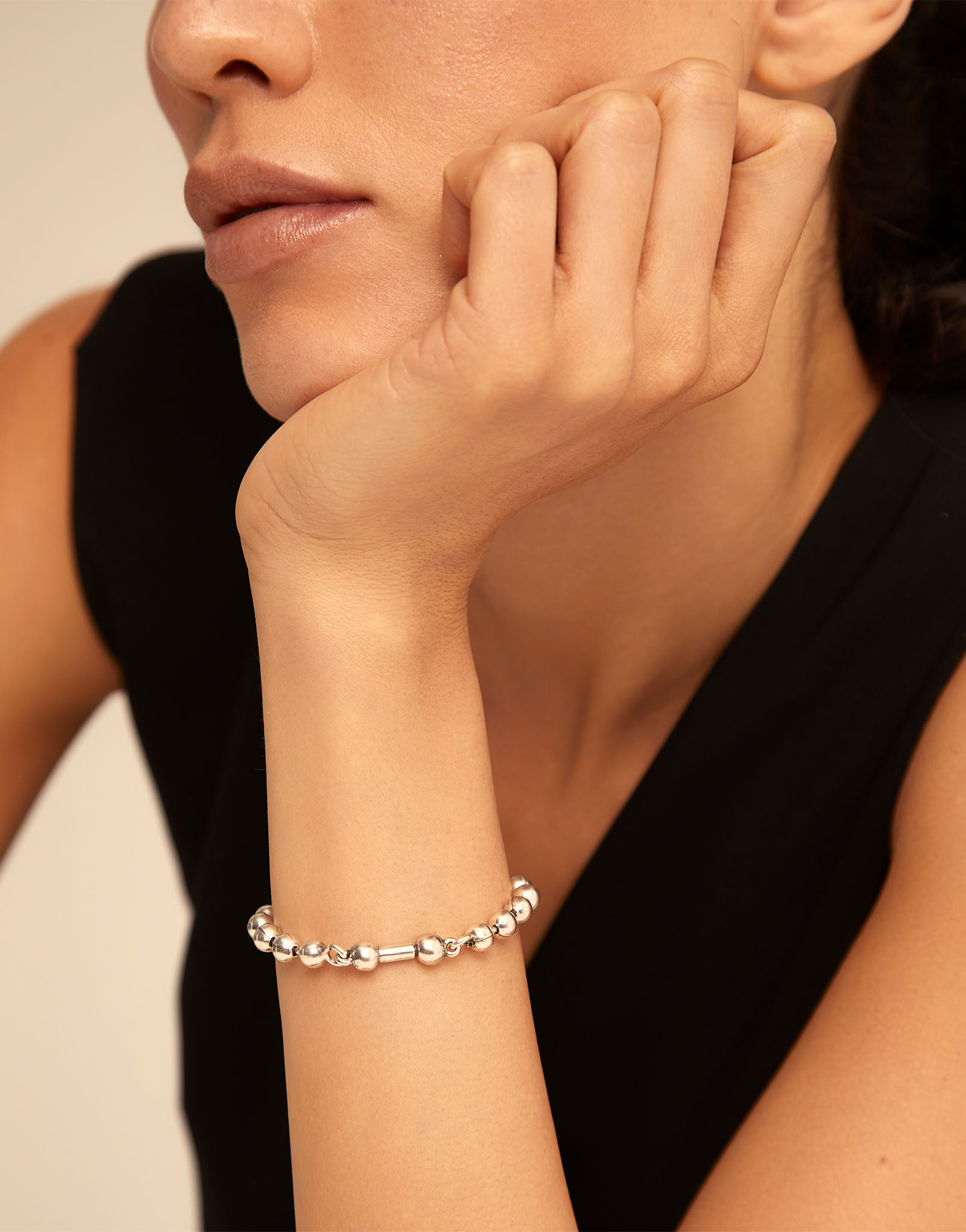 Beaded charm bracelet, Silver, large thumbnail