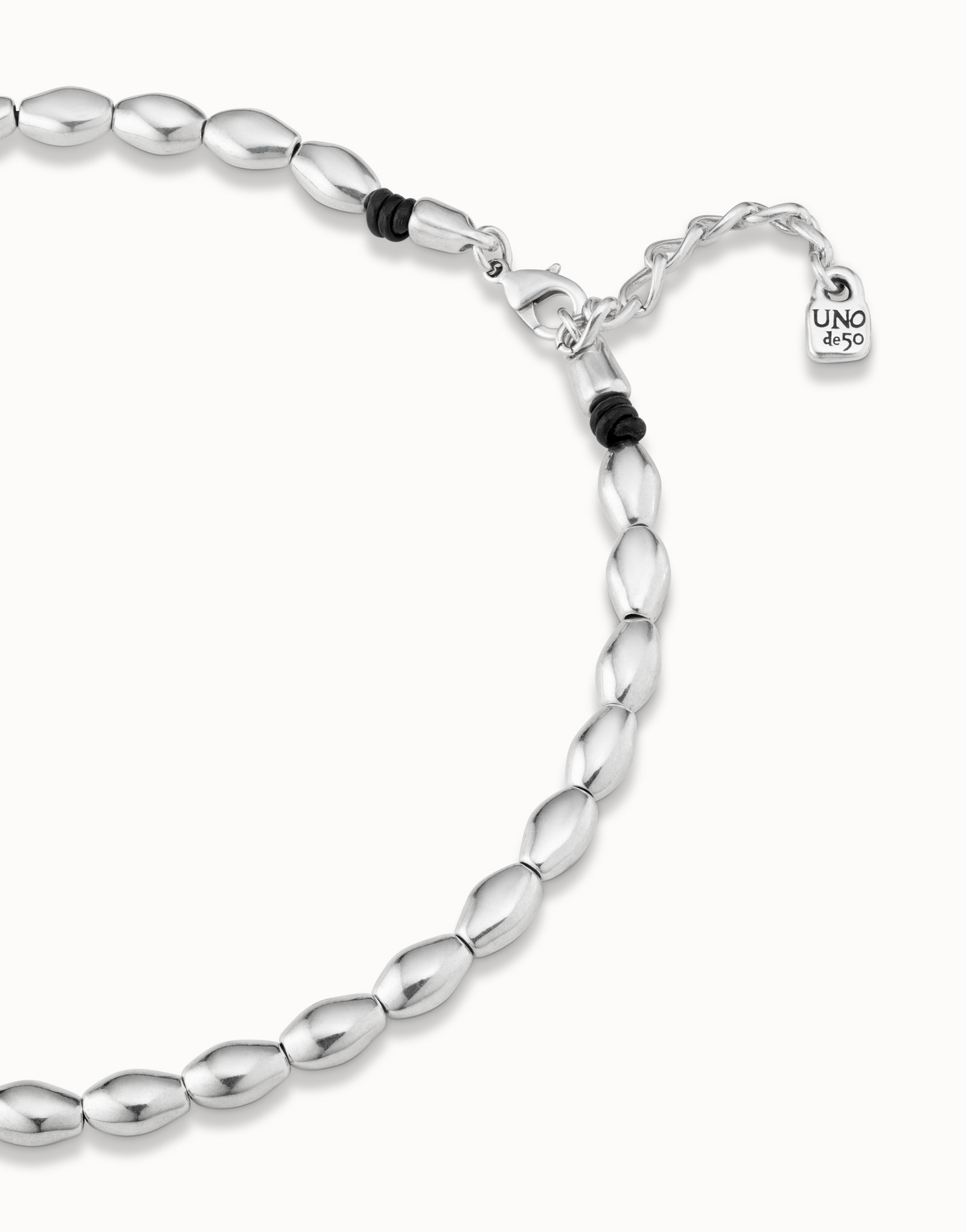 Short bead shape link necklace, Silver, large thumbnail