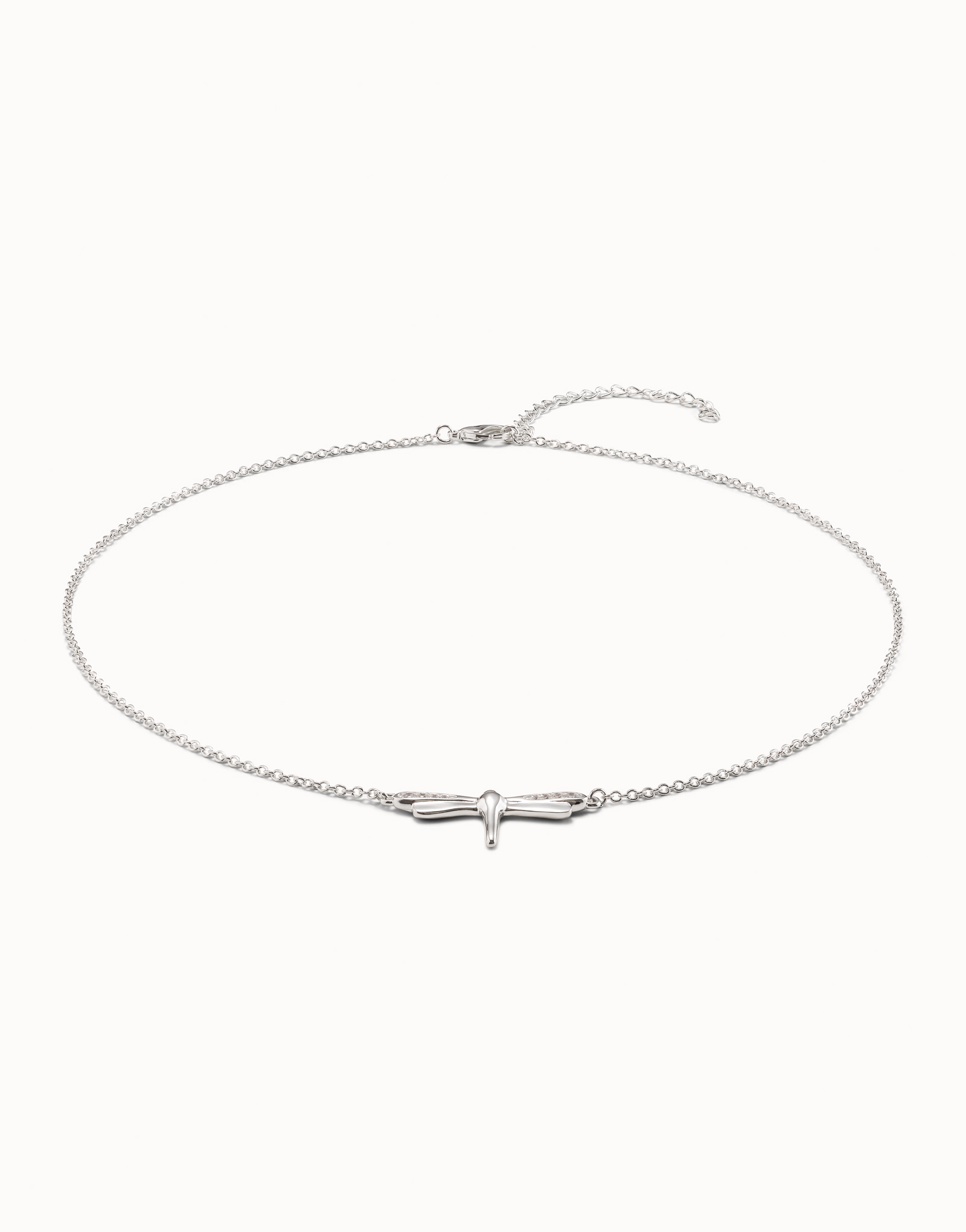 Collar bañado en plata de ley con forma de libélula pequeña con topacios, Plateado, large thumbnail