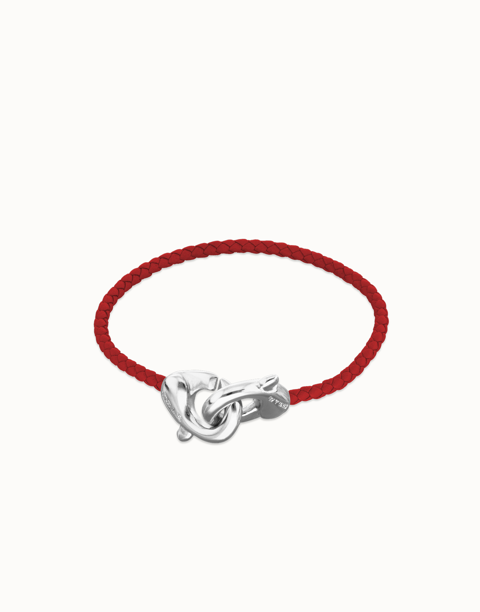 Red leather bracelet with interlocking carabiner, Silver, large thumbnail