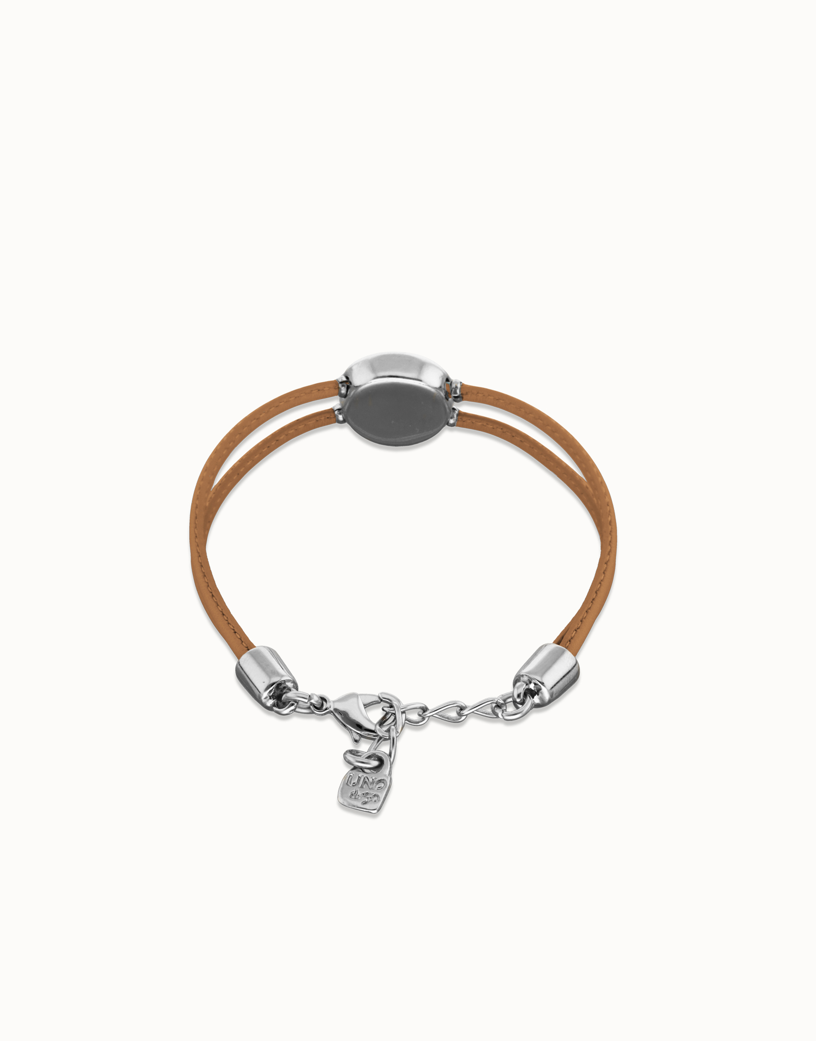 Bracelet double en cuir crème avec œil plaqué argent, Argent, large thumbnail