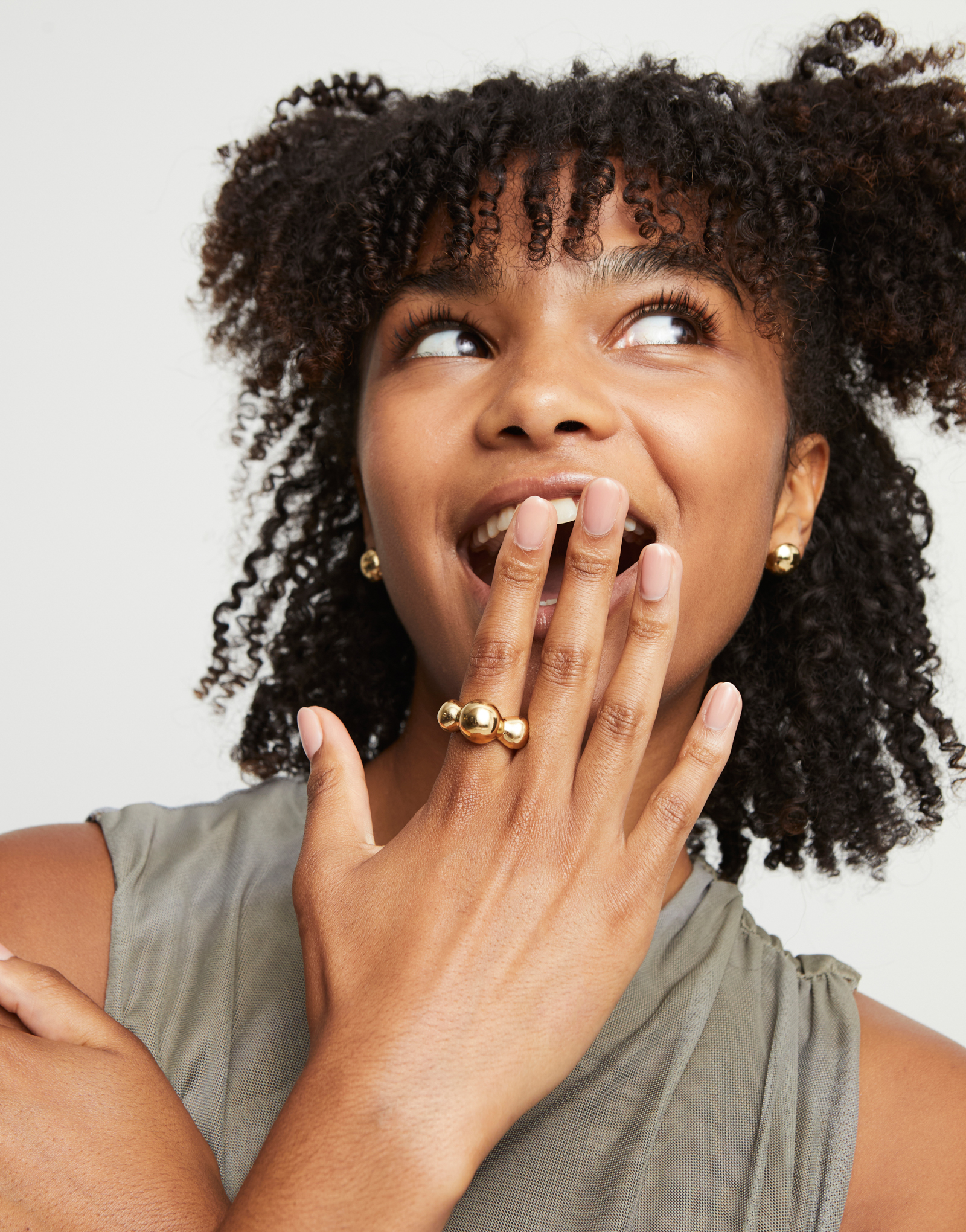 ring with three central beads, Golden, large thumbnail