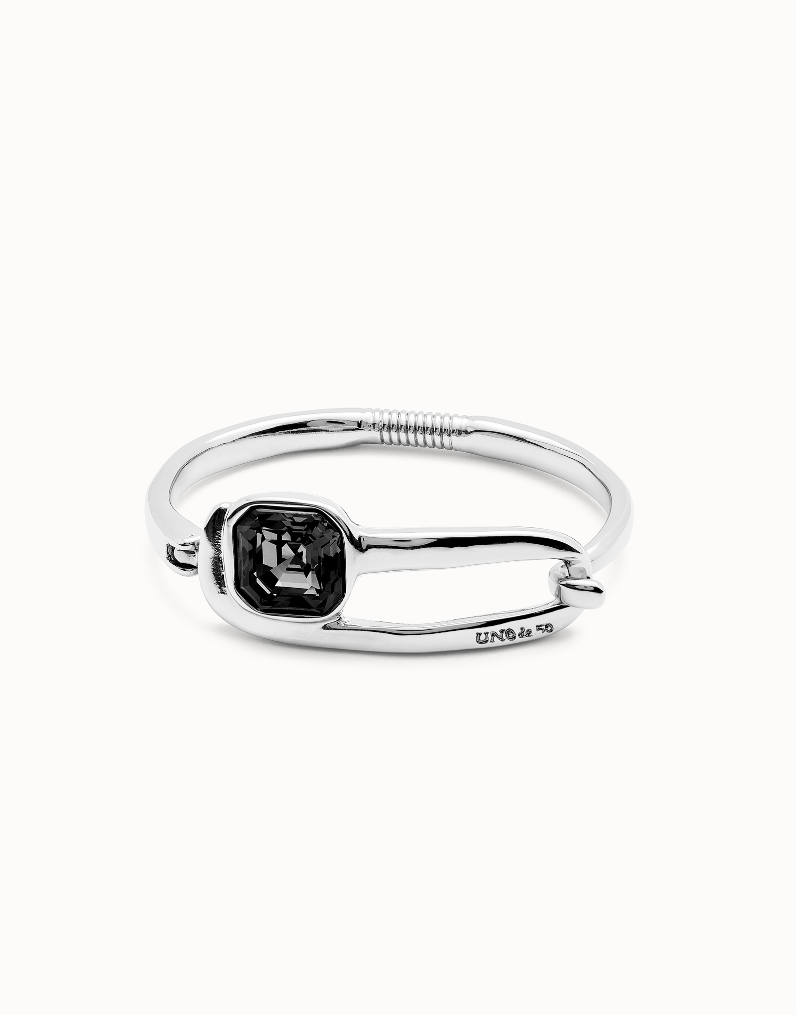 Bangle bracelet with a black crystal, Silver, large thumbnail
