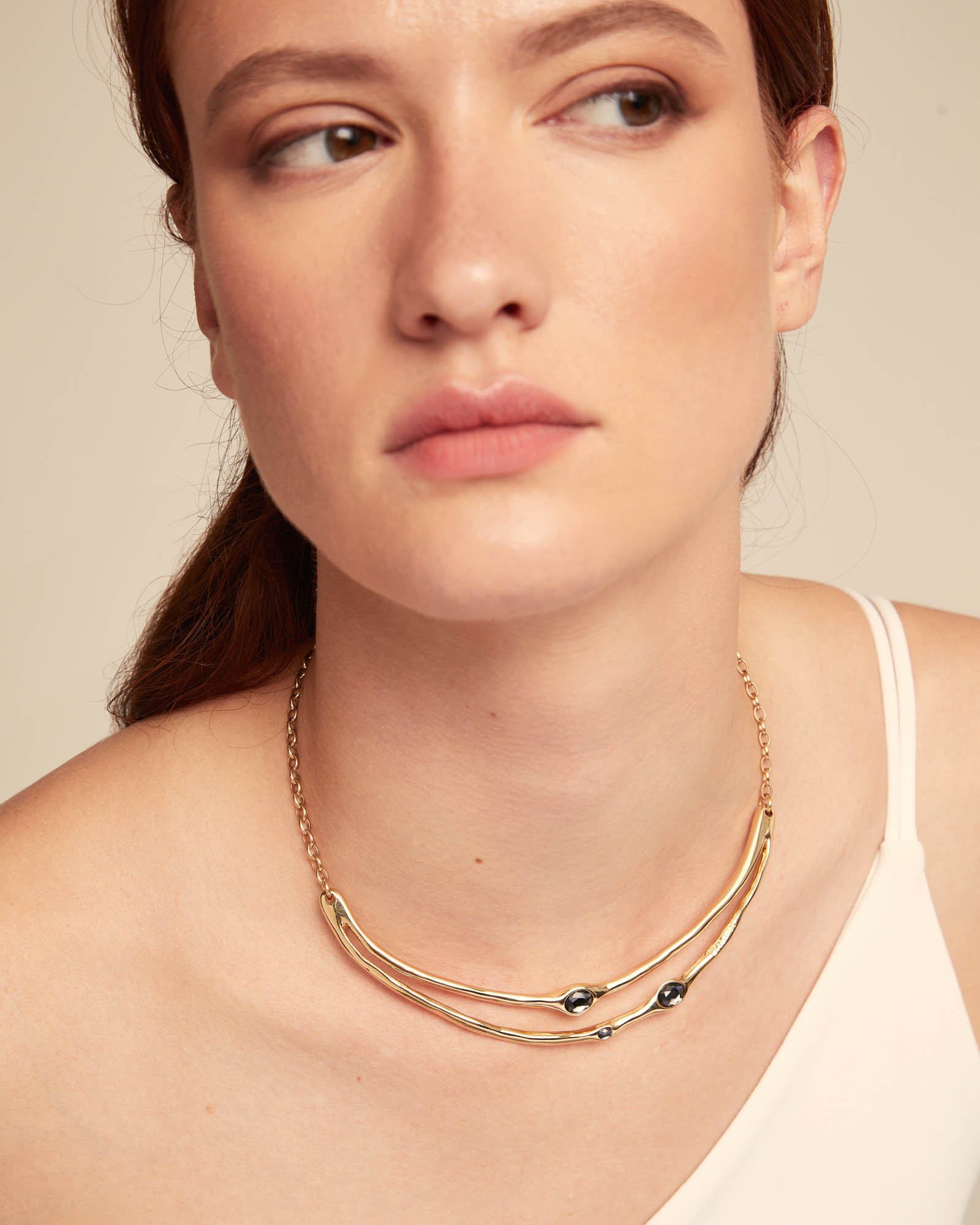 Choker necklace with  crystals, Golden, large thumbnail