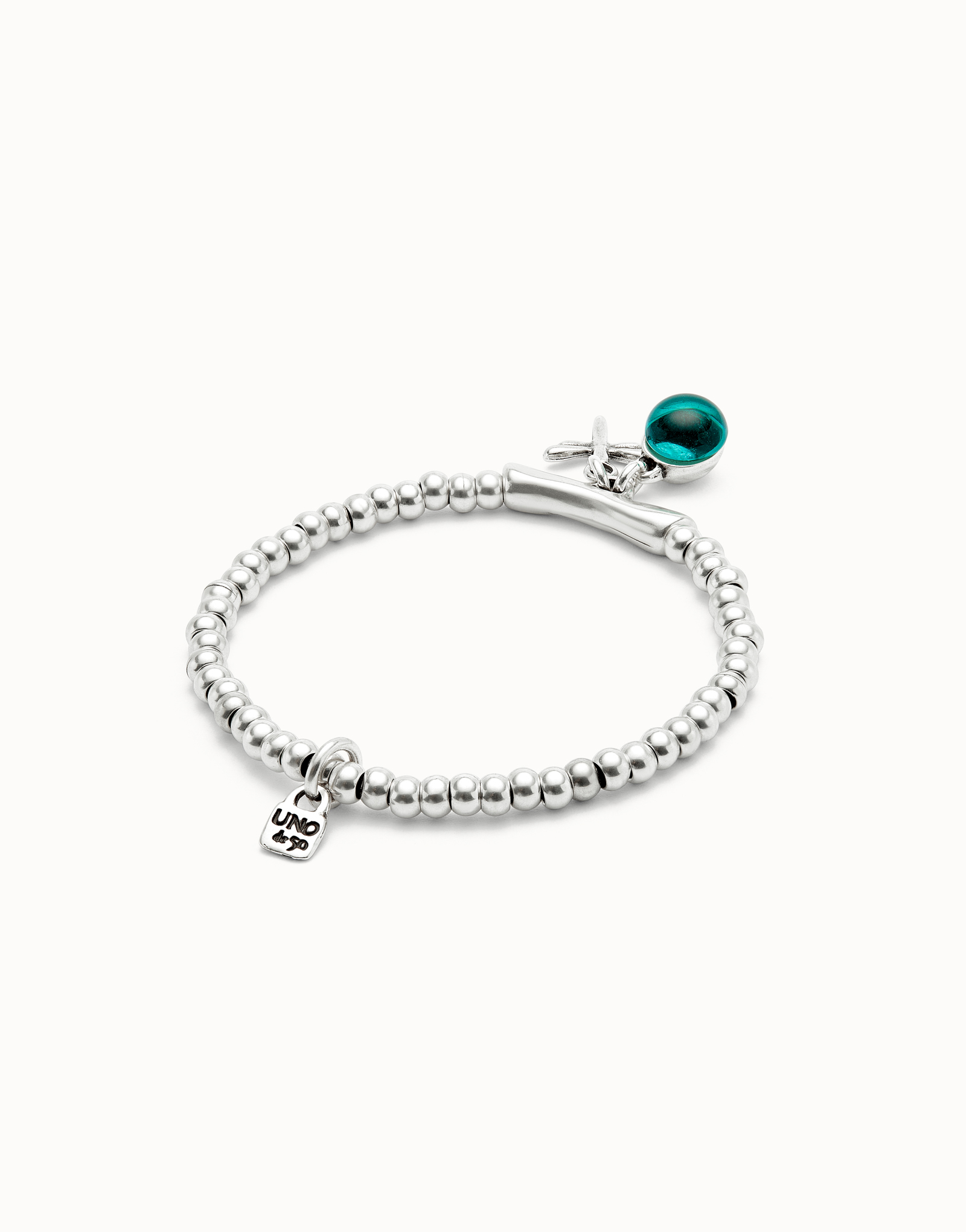 Beaded stretch bracelet with a murano glass and a dragonly, Silver, large thumbnail