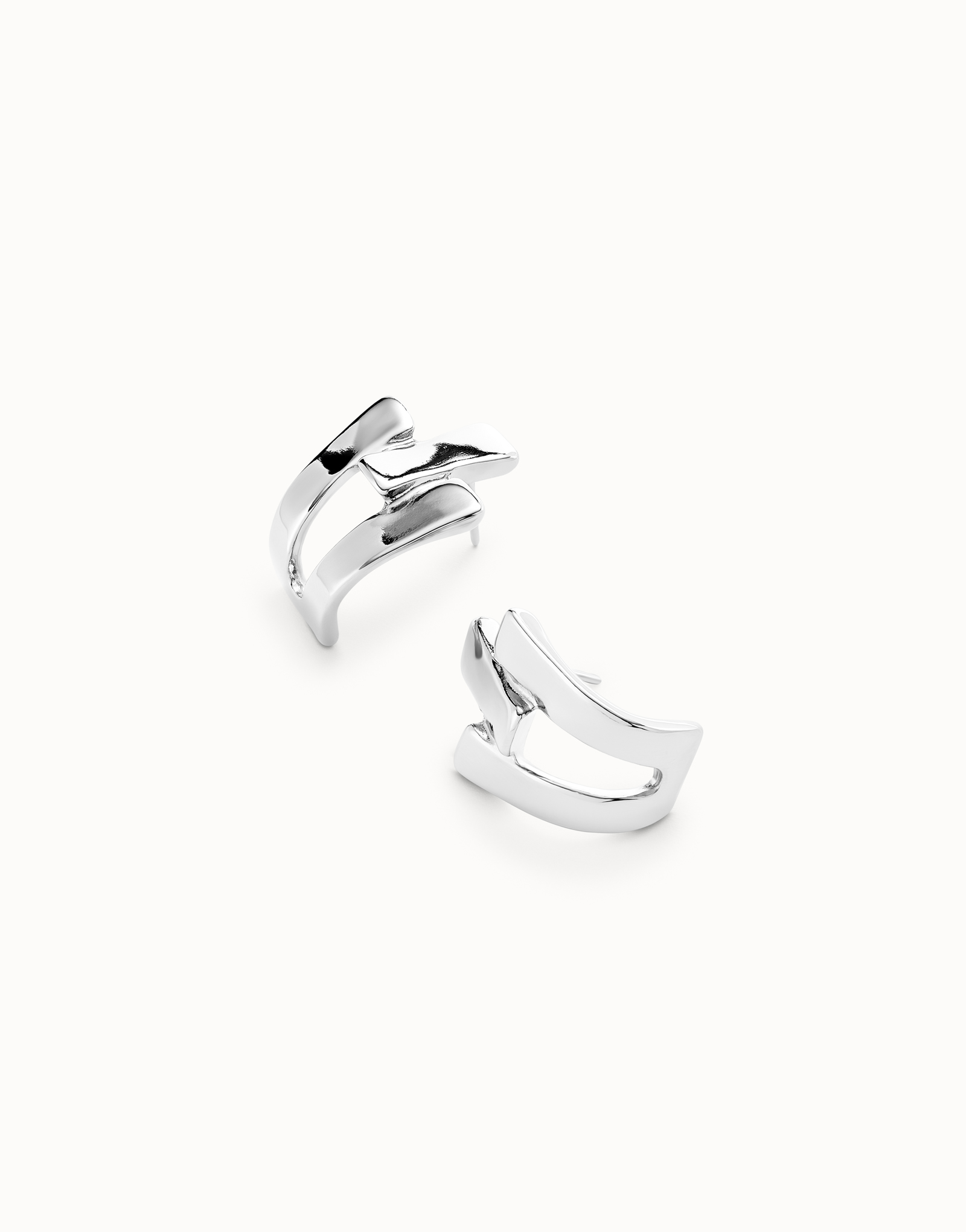 Triple-Curve Stud Earrings, Silver, large thumbnail