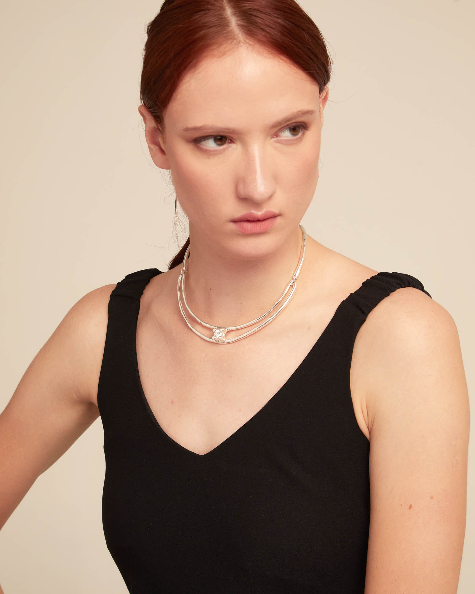 Choker necklace with white cubic zirconia, Silver, large thumbnail