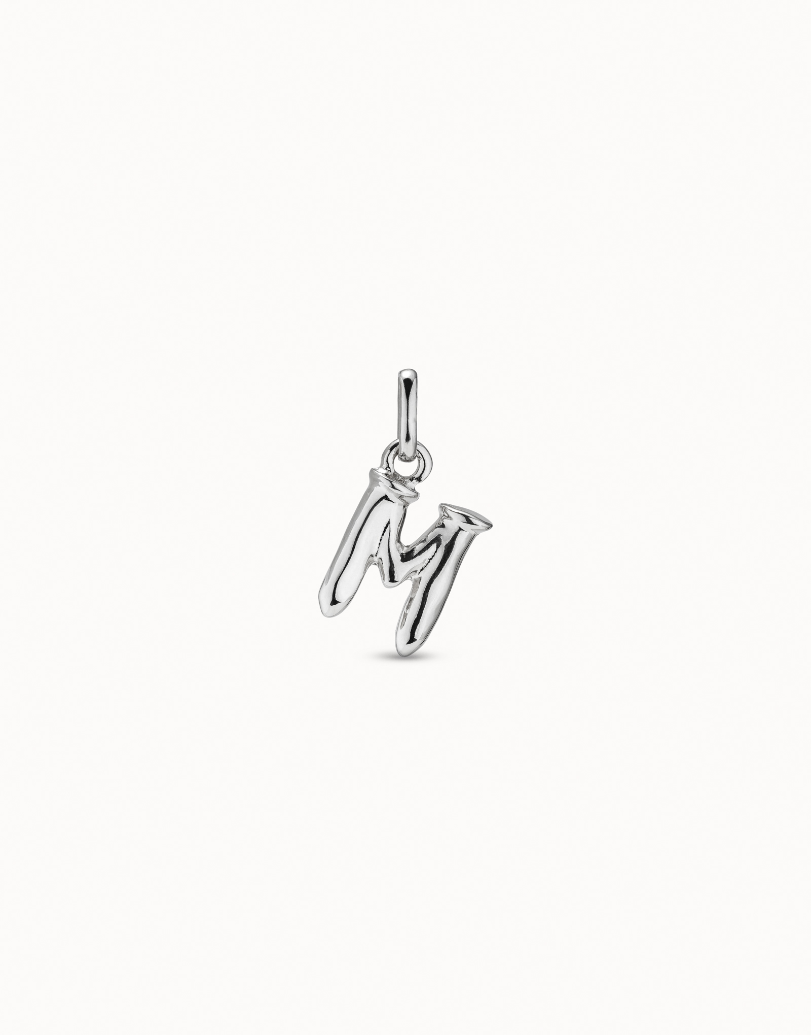 Medium M initial charm, Silver, large thumbnail