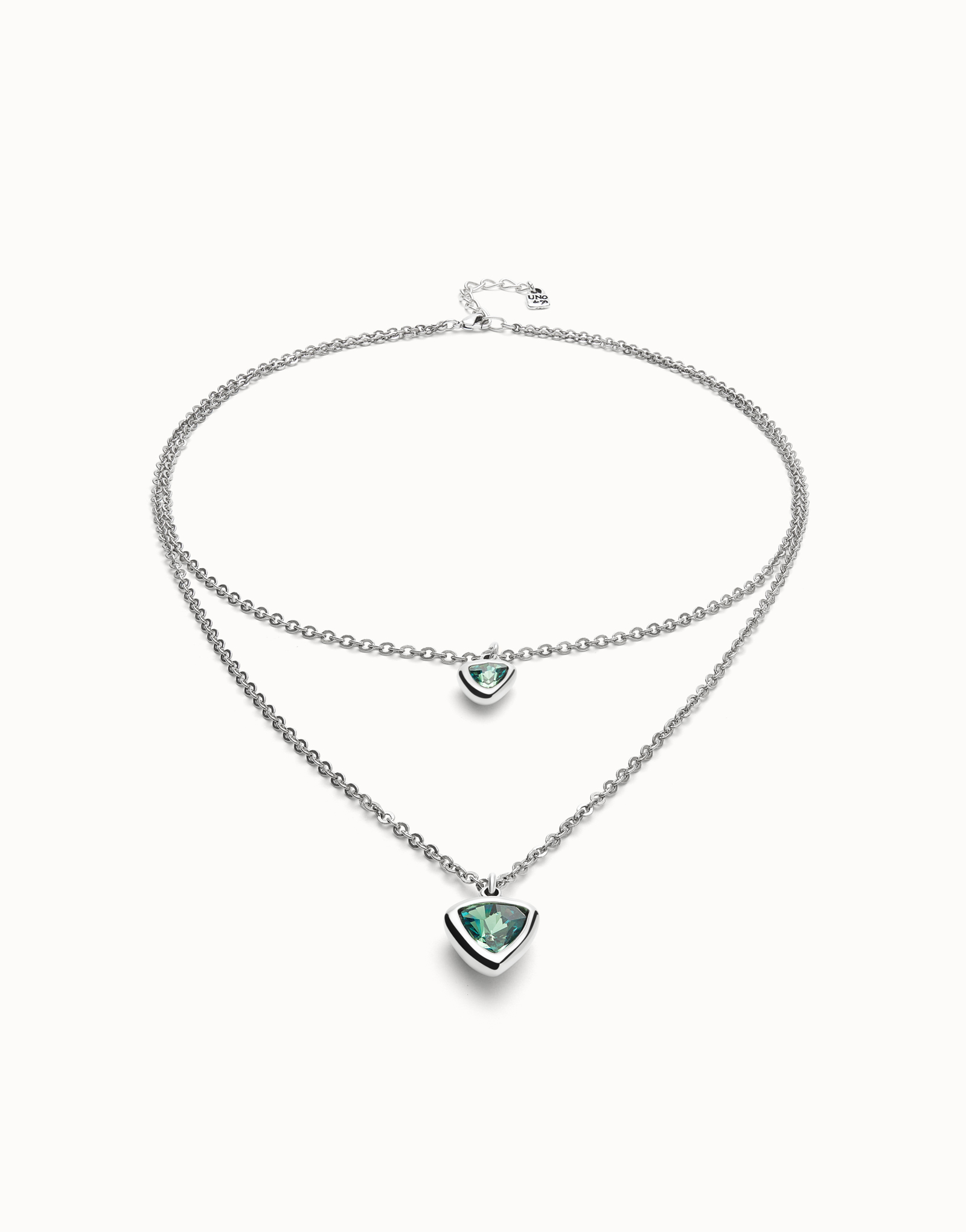 Multi-layer pendant link chain necklace with green crystal, Silver, large thumbnail