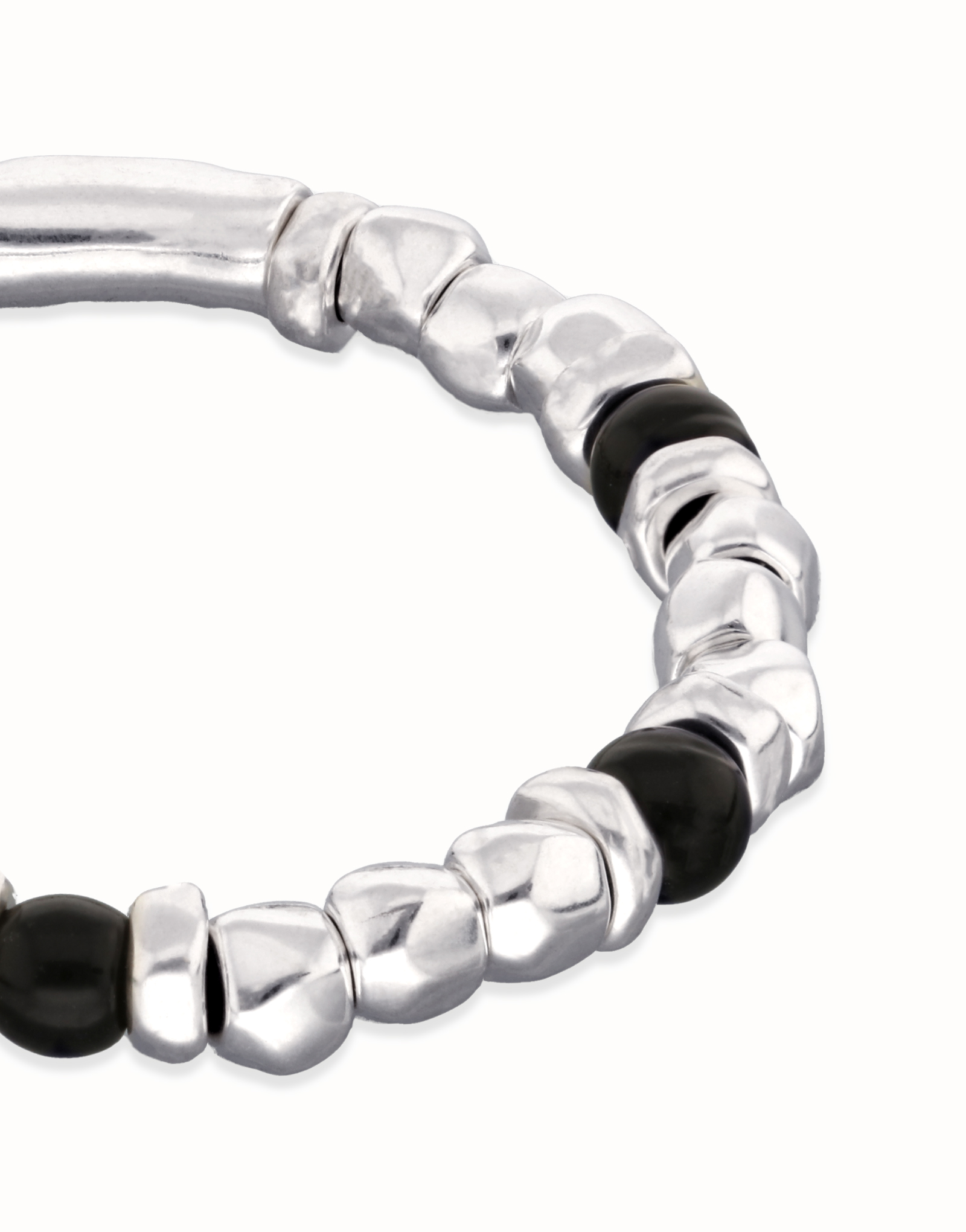 Beaded bracelet with silver and black Murano glass beads, Silver, large thumbnail
