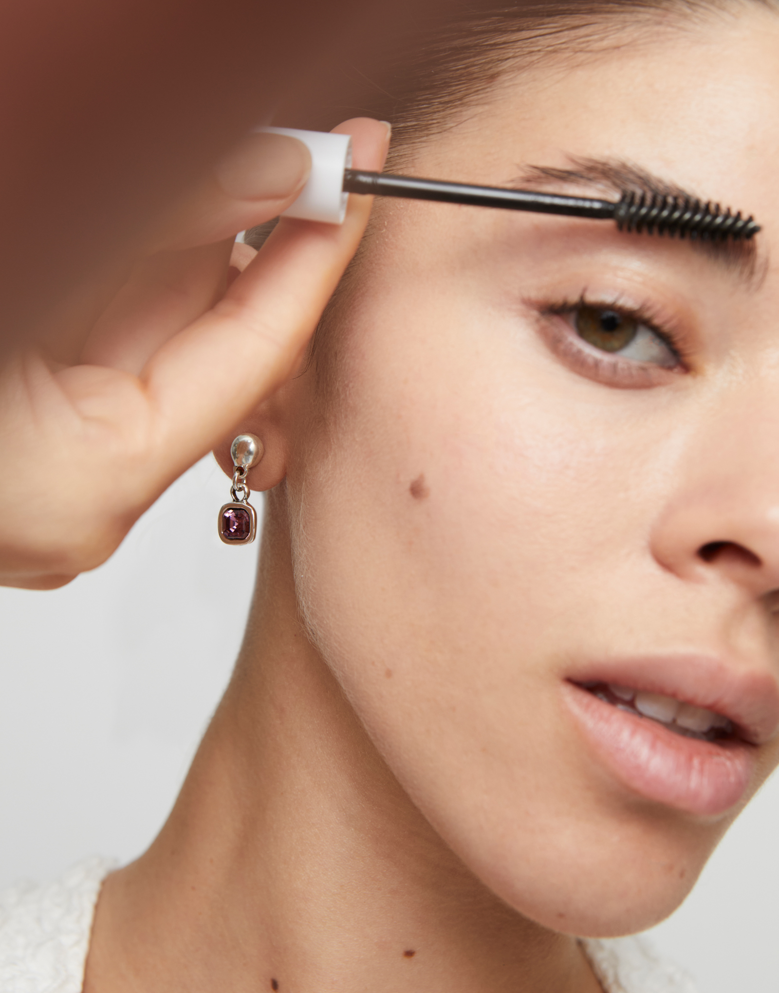 Drop earrings with pink crystal, Silver, large thumbnail