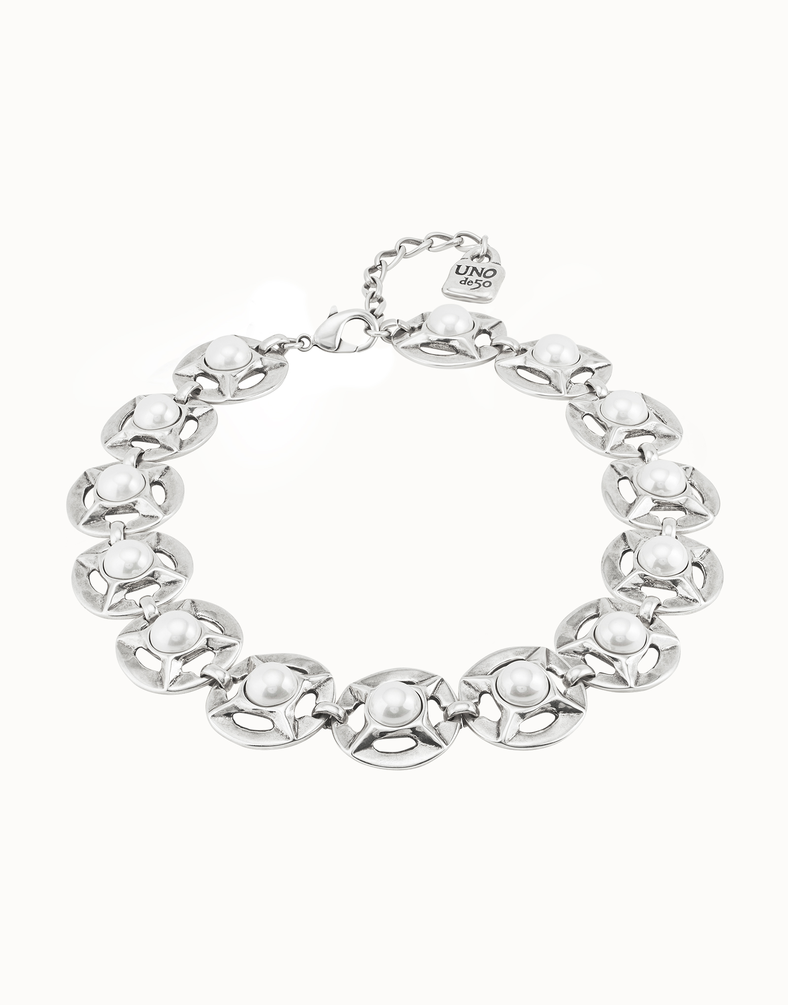 Short necklace with pearls, Silver, large thumbnail