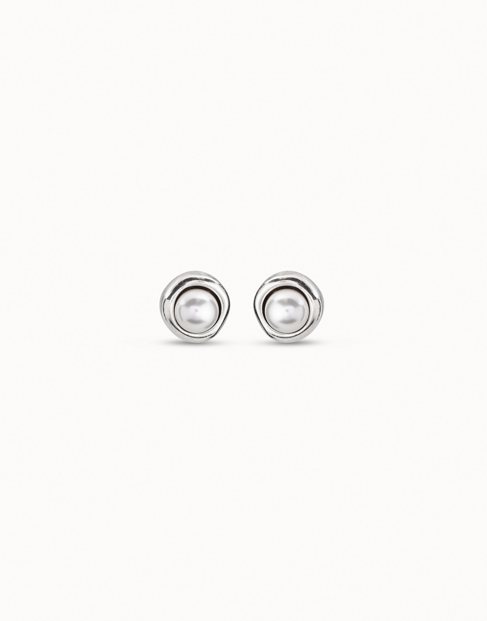 Stud earrings with pearl, Silver, large thumbnail