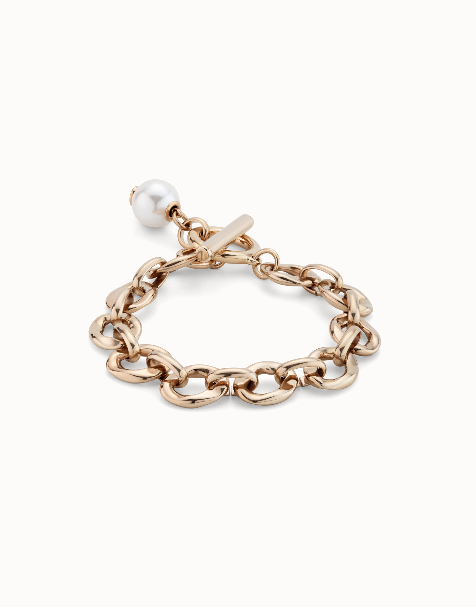 Large link chain bracelet with a pearl, Golden, large thumbnail