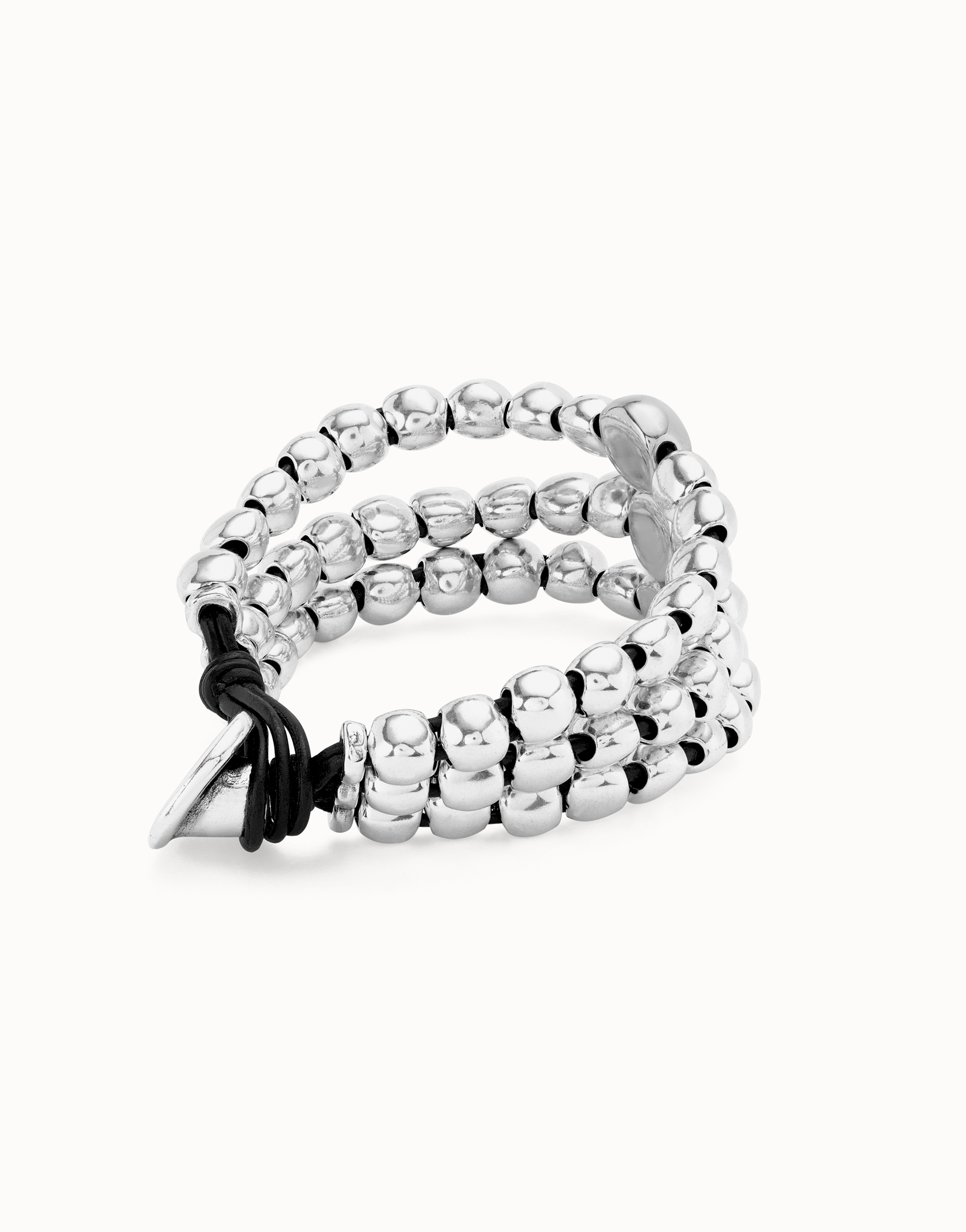 Three strand beaded leather bracelet, Silver, large thumbnail
