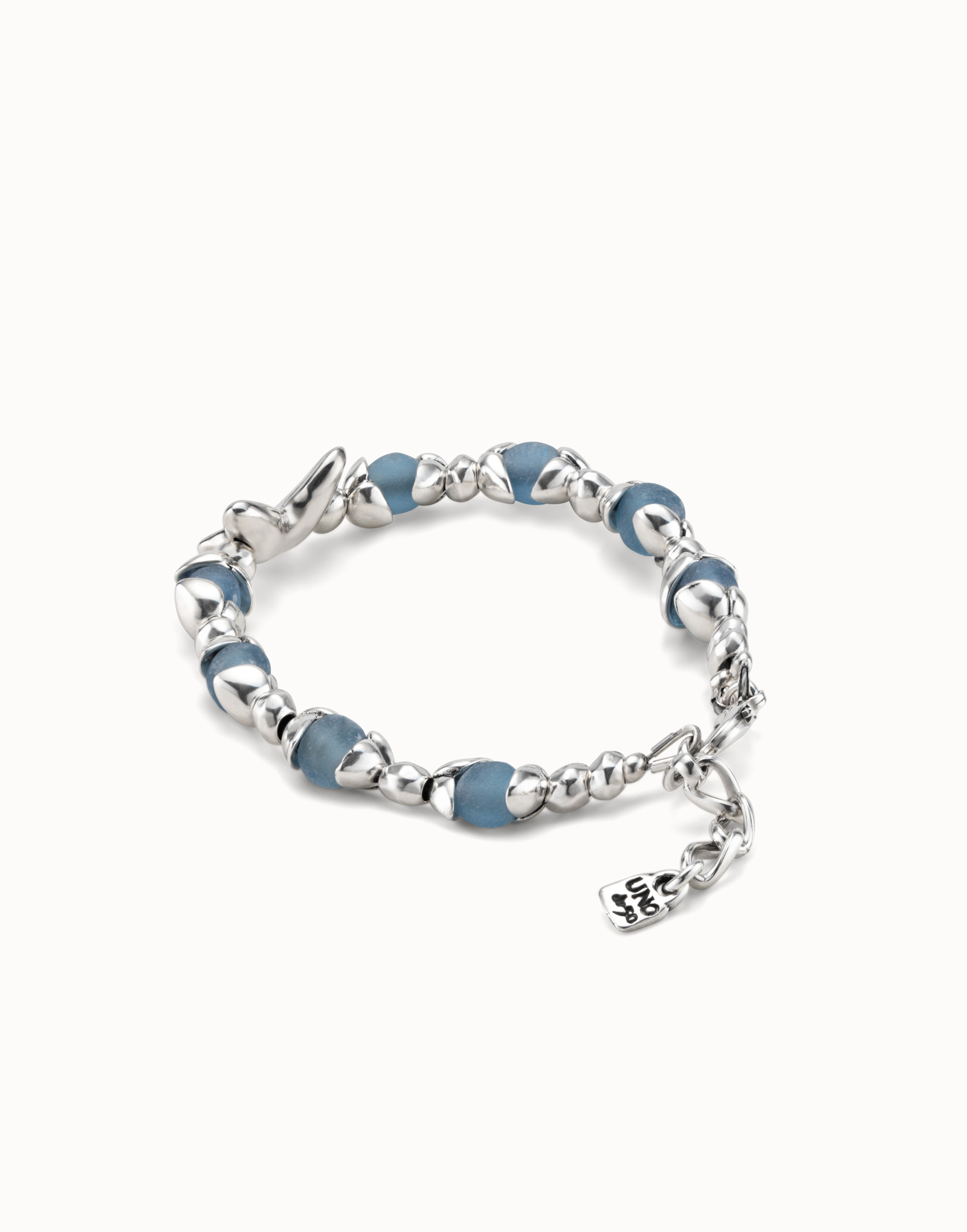 Beaded bracelet with blue crystals and a central butterfly, , large thumbnail