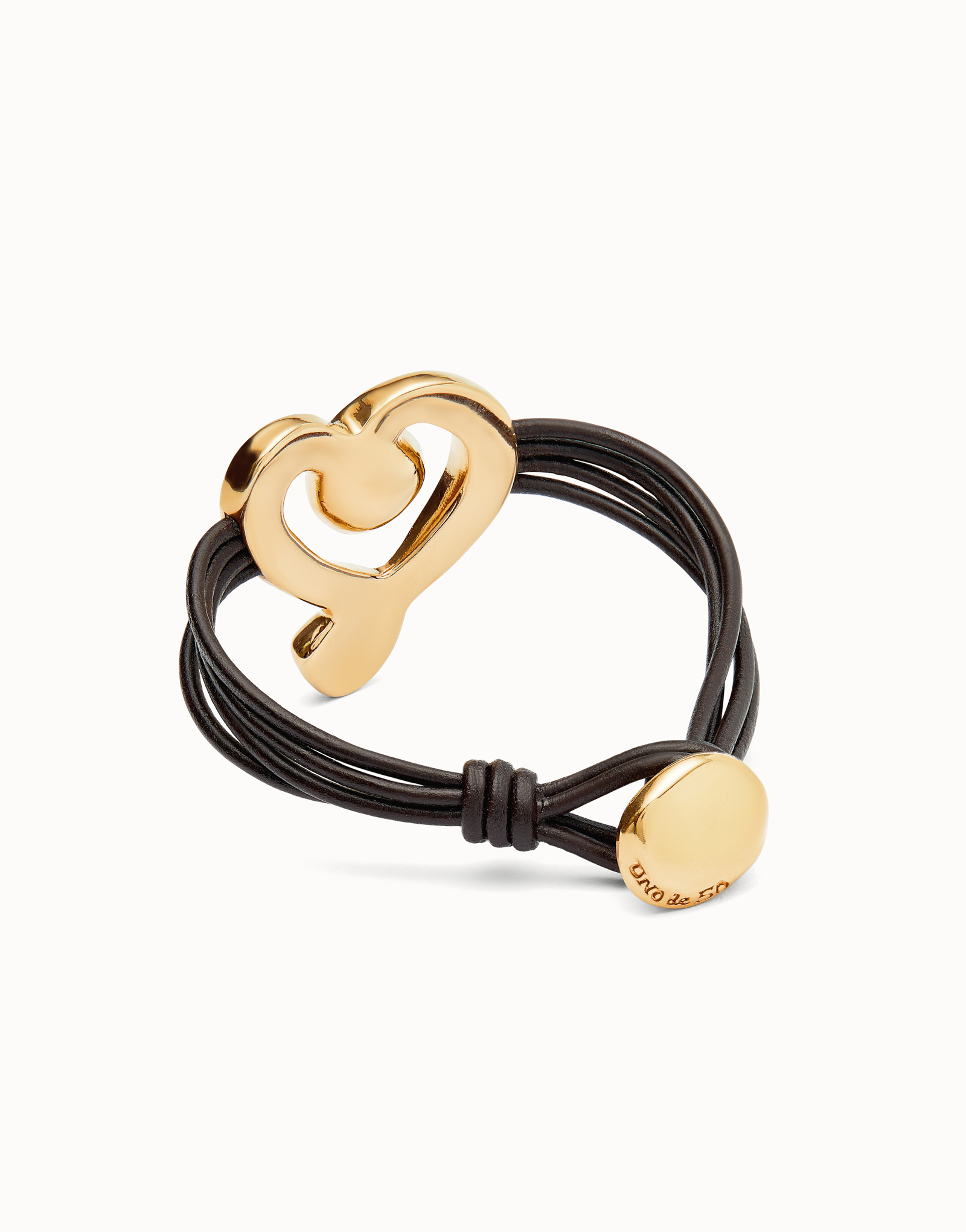 Multi strand leather bracelet with a heart, Golden, large thumbnail