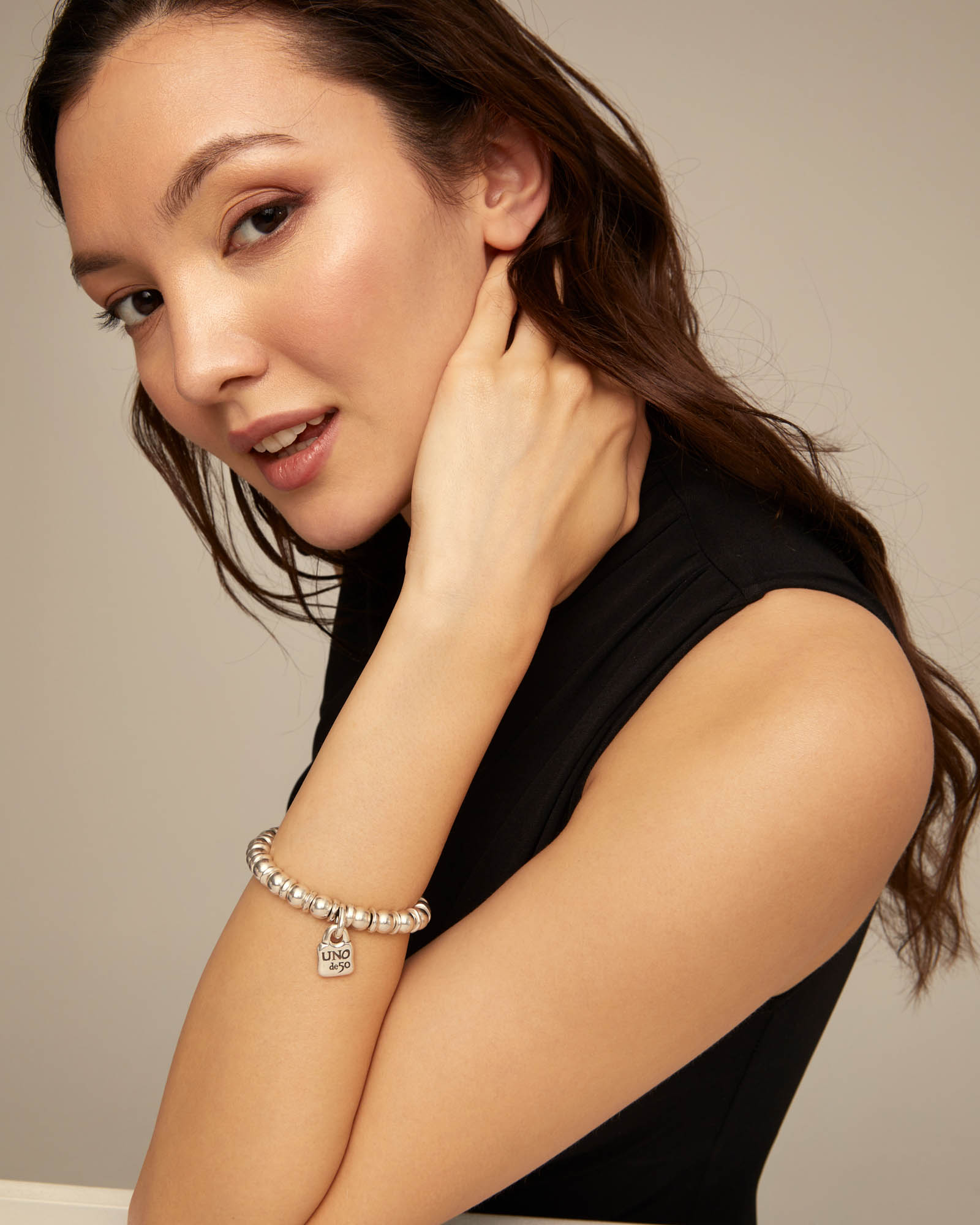 Beaded stretch bracelet, Silver, large thumbnail