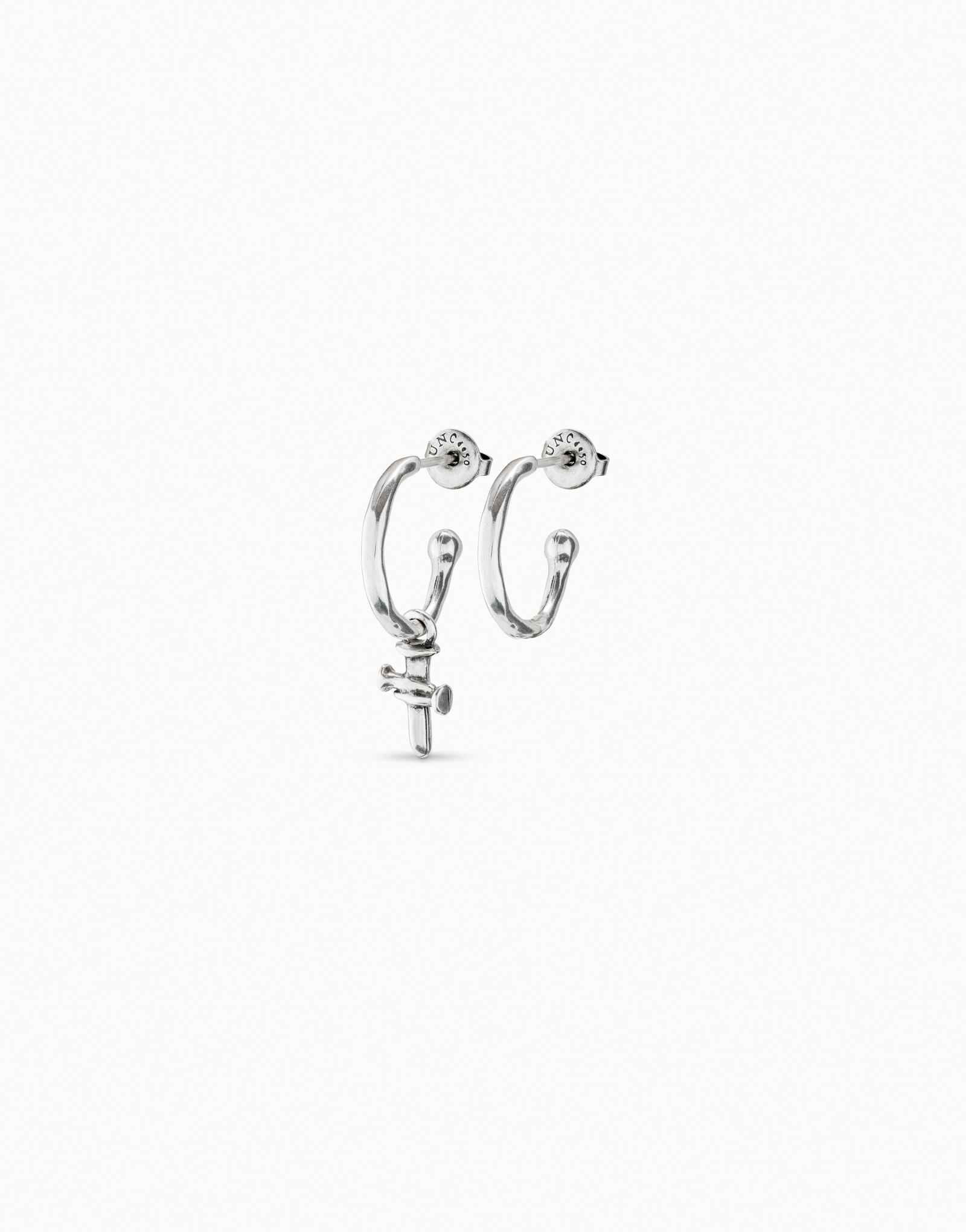 Hoop charm earrings, Silver, large thumbnail