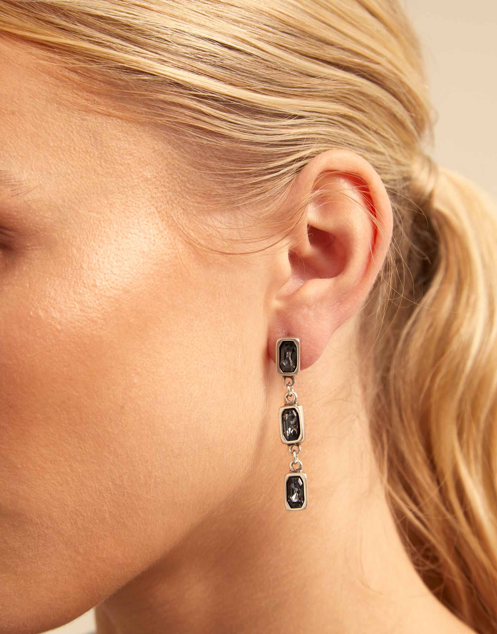 Drop earrings with gray crystals, Silver, large thumbnail