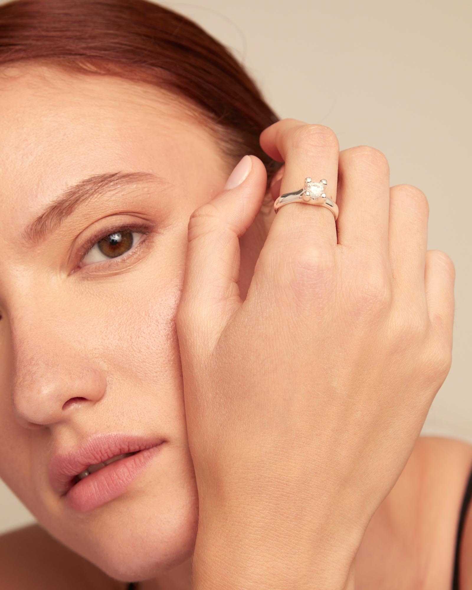 Ring with white cubic zirconia, Silver, large thumbnail