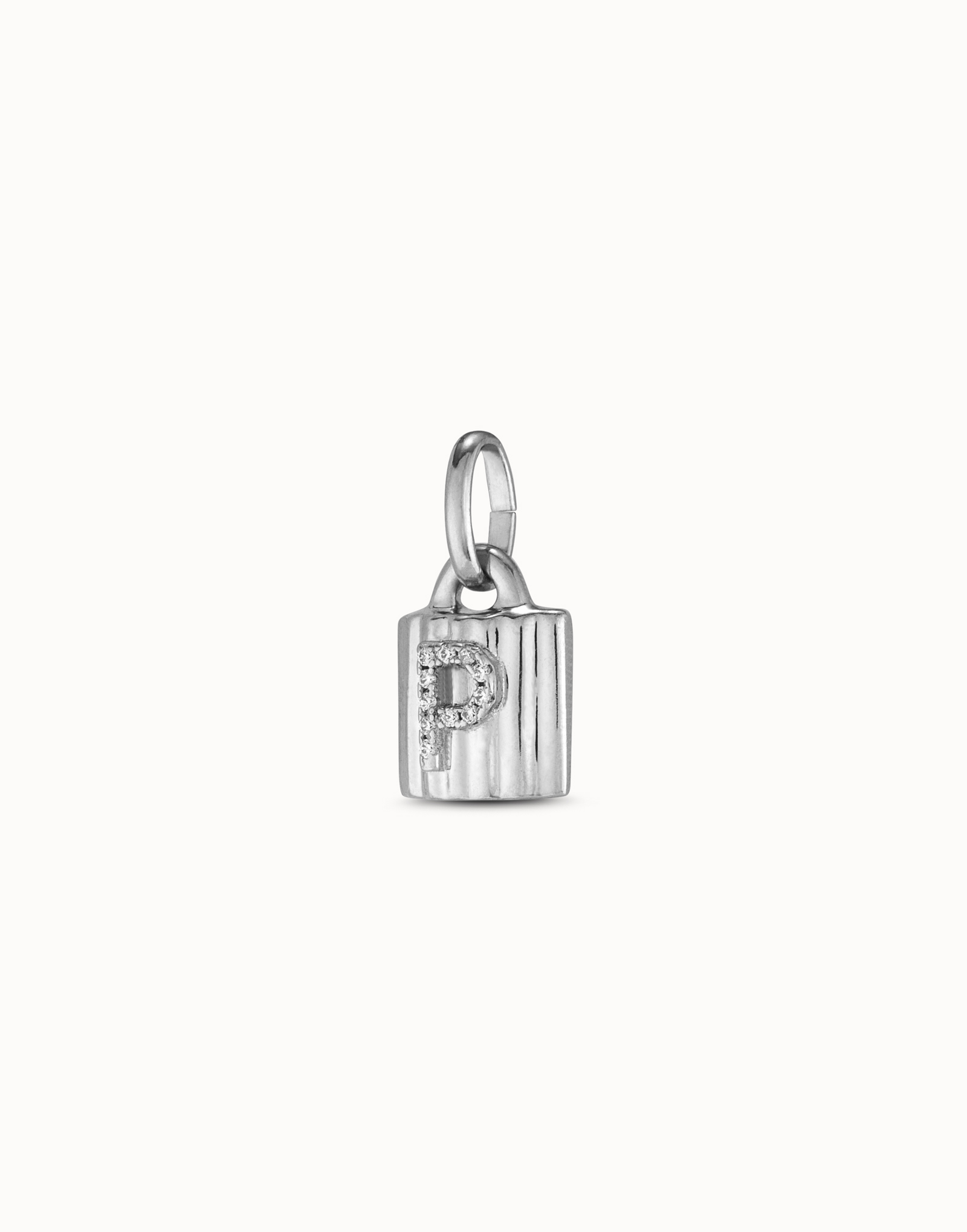 Sterling silver-plated padlock charm with topaz letter P, Silver, large thumbnail