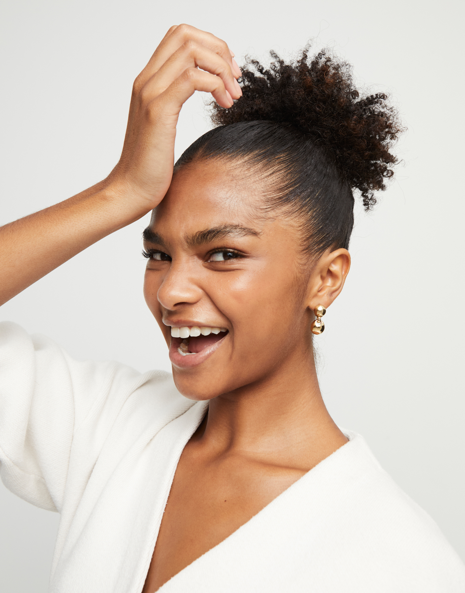 Drop earrings with two beads, Golden, large thumbnail