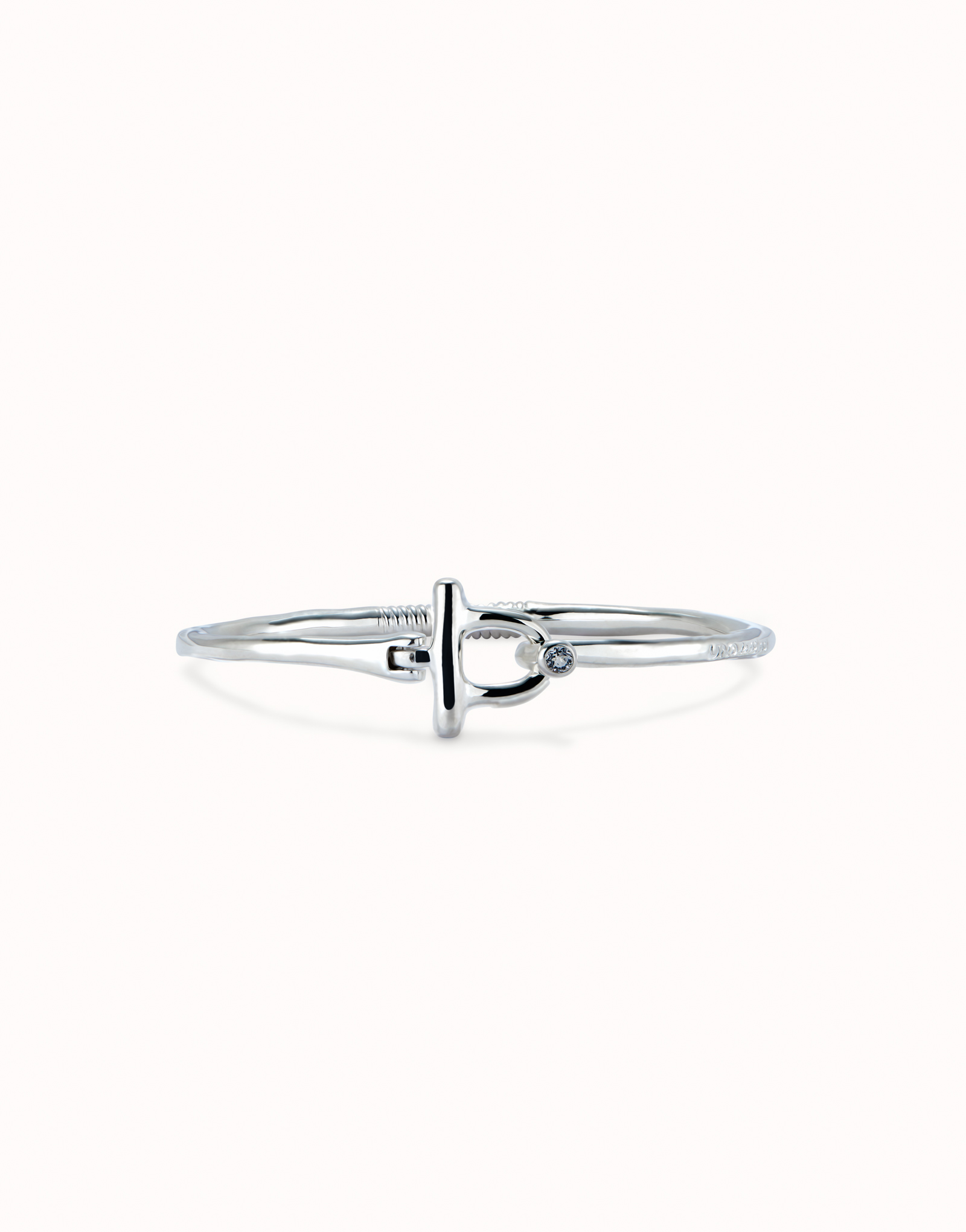 Bracciale con chiusura frontale placcato argento sterling con topazio bianco, Argent, large thumbnail