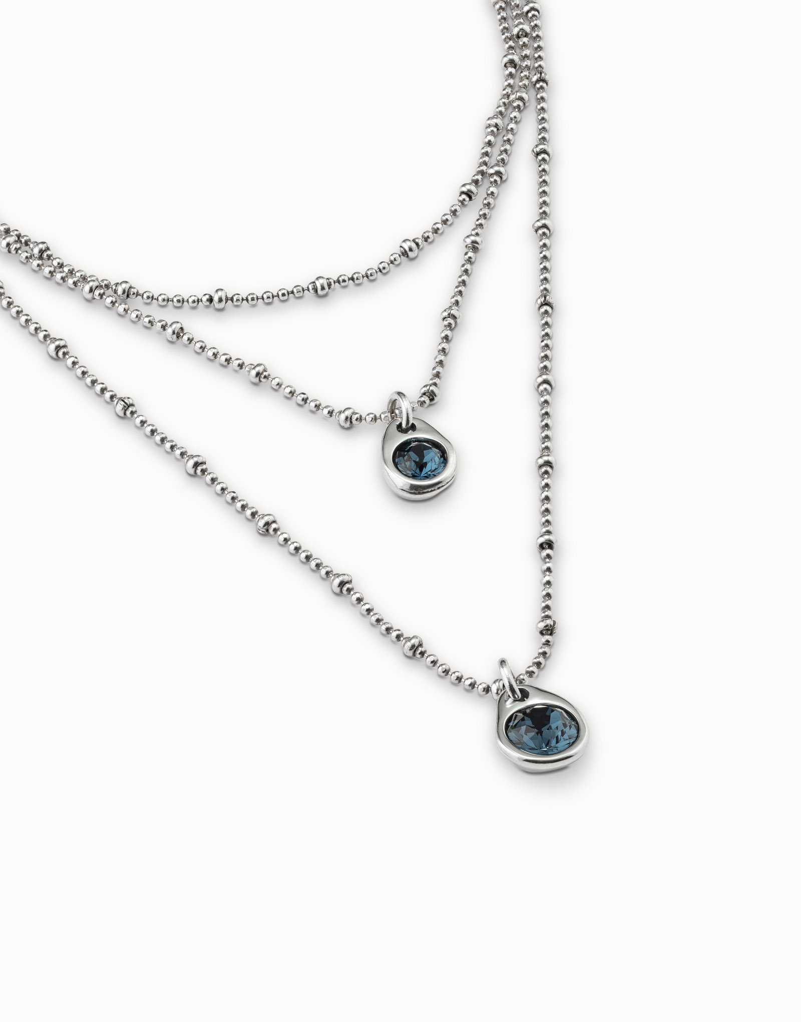 Colgante triple midi bañado en plata de ley y cristales, Plateado, large thumbnail