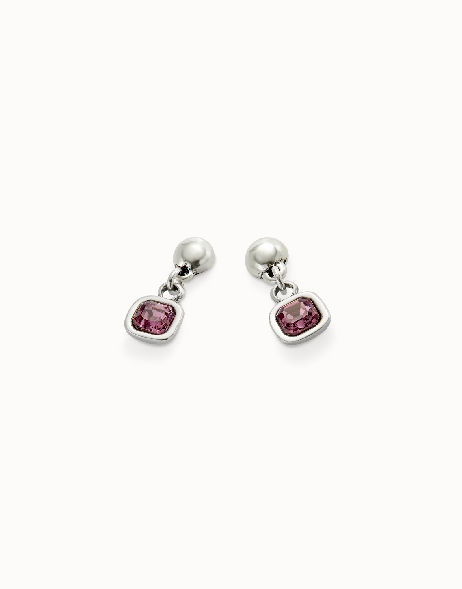 Drop earrings with pink crystal, Silver, large thumbnail