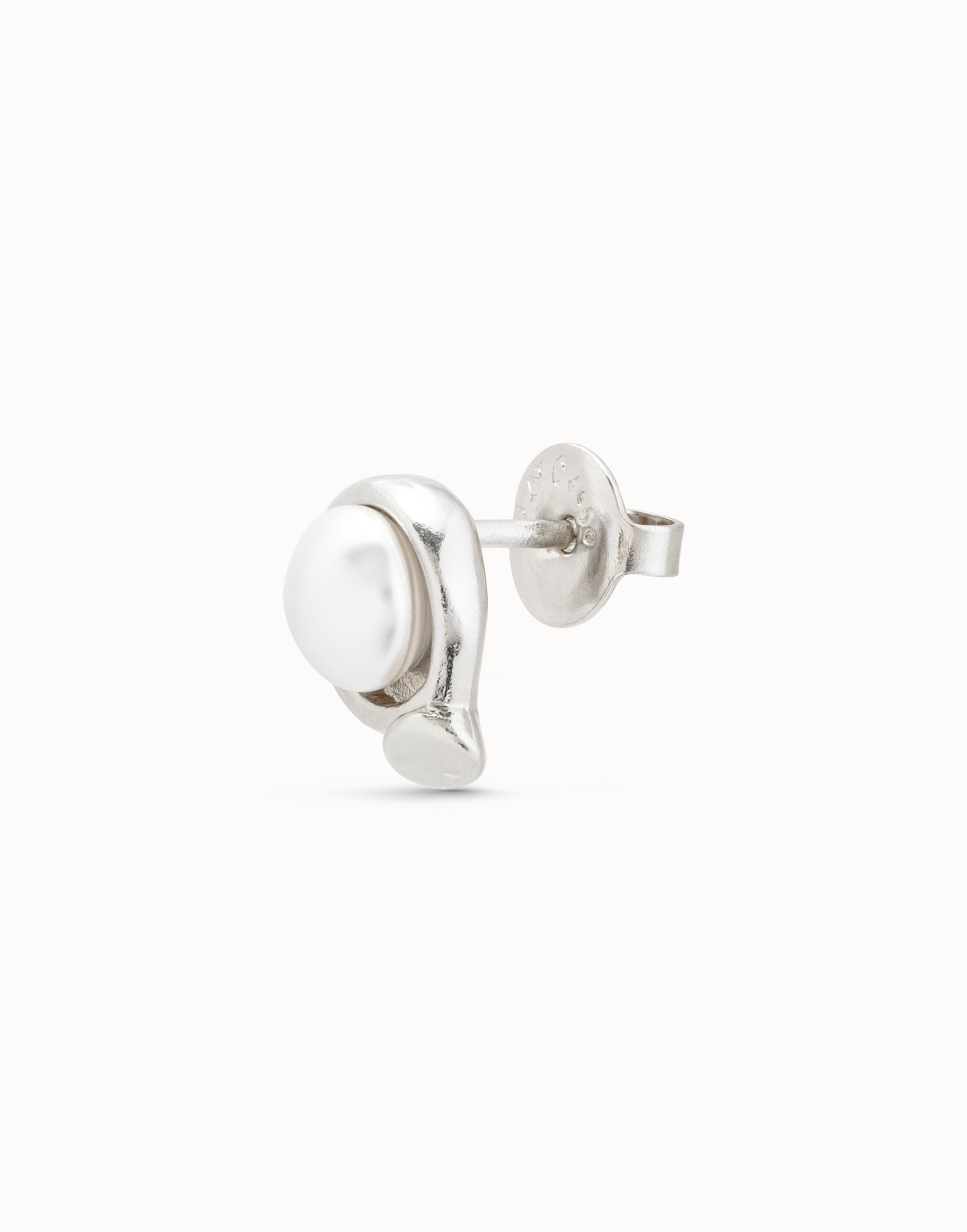 Single Stud Earring With Pearl, Silver, large thumbnail