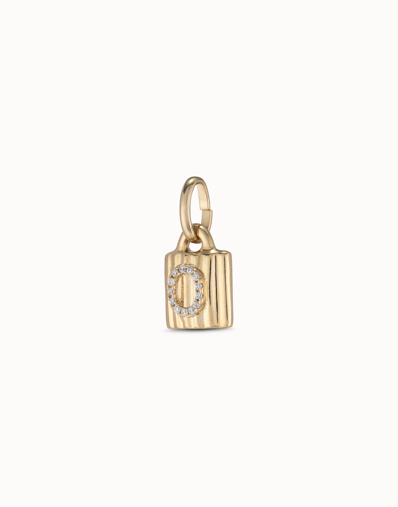 18K gold-plated padlock charm with topaz letter O, Golden, large thumbnail
