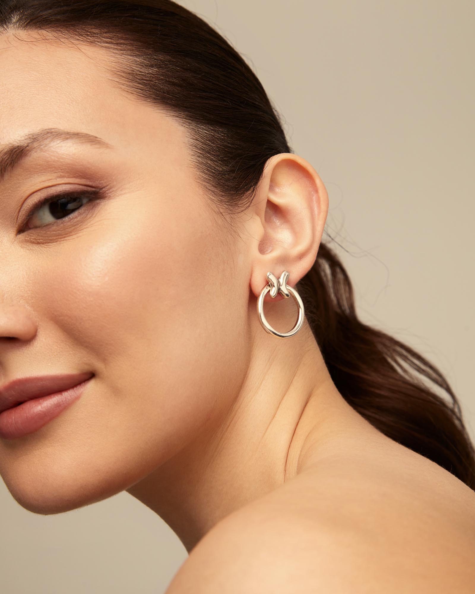 Hoop earrings with butterfly, Silver, large thumbnail